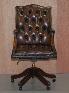 Chesterfield Restored Vintage Brown Leather Captains Directors Office Chair