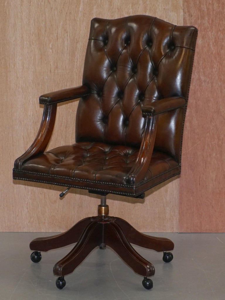 Chesterfield Restored Vintage Brown Leather Captains Directors Office