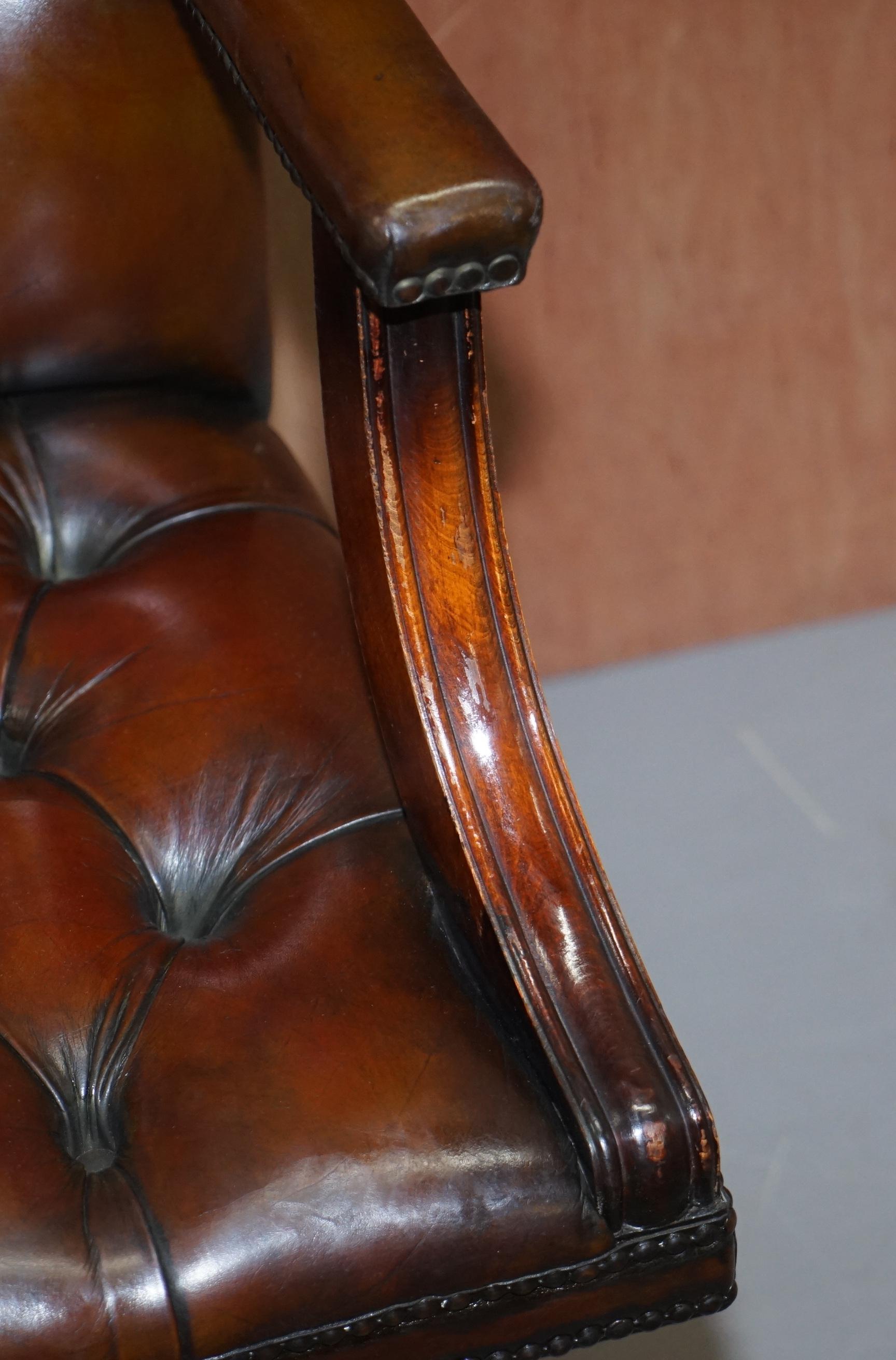 Hand-Crafted Chesterfield Restored Vintage Brown Leather Captains Directors Office Chair