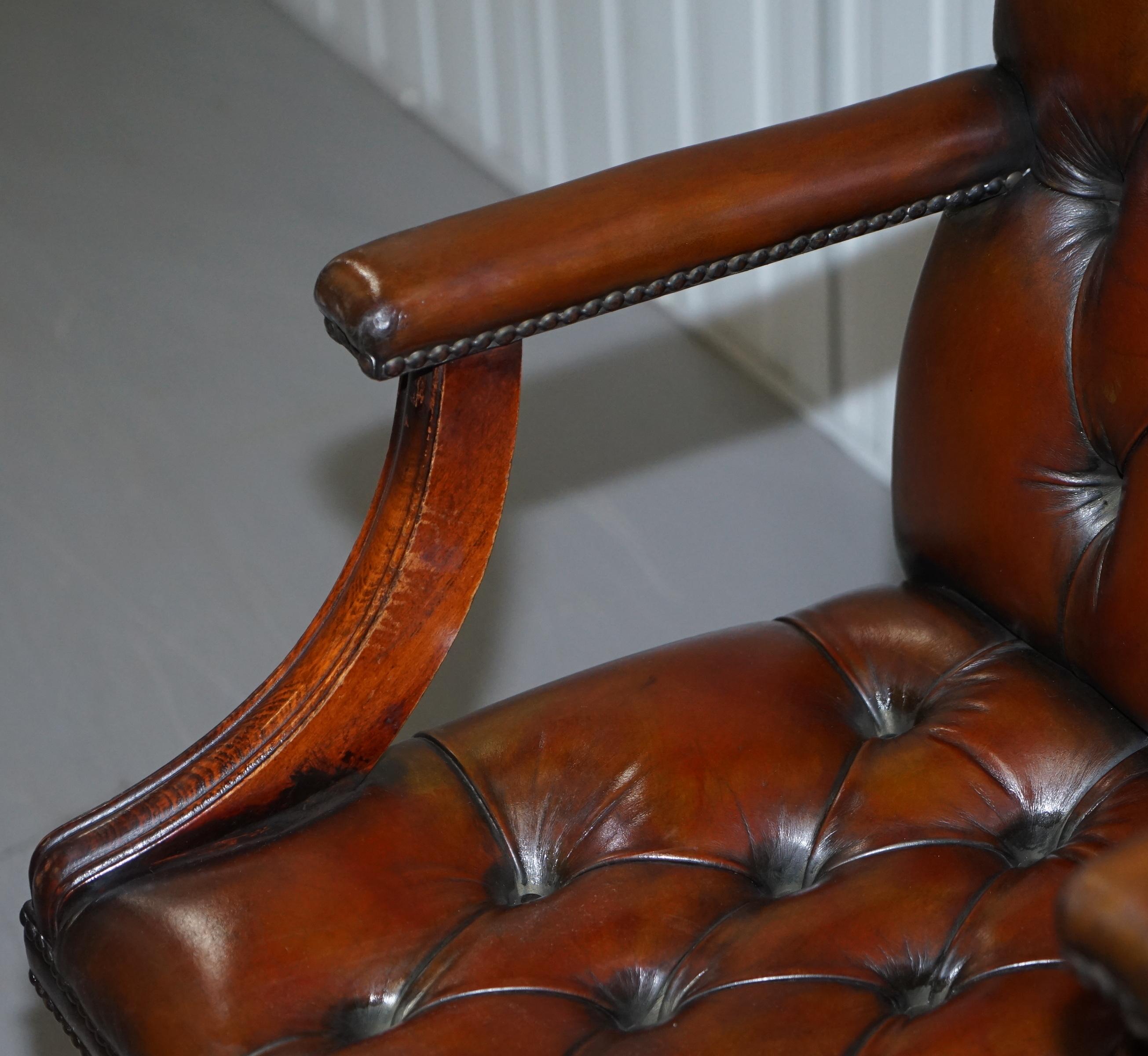 20th Century Chesterfield Restored Vintage Brown Leather Captains Directors Office Chair