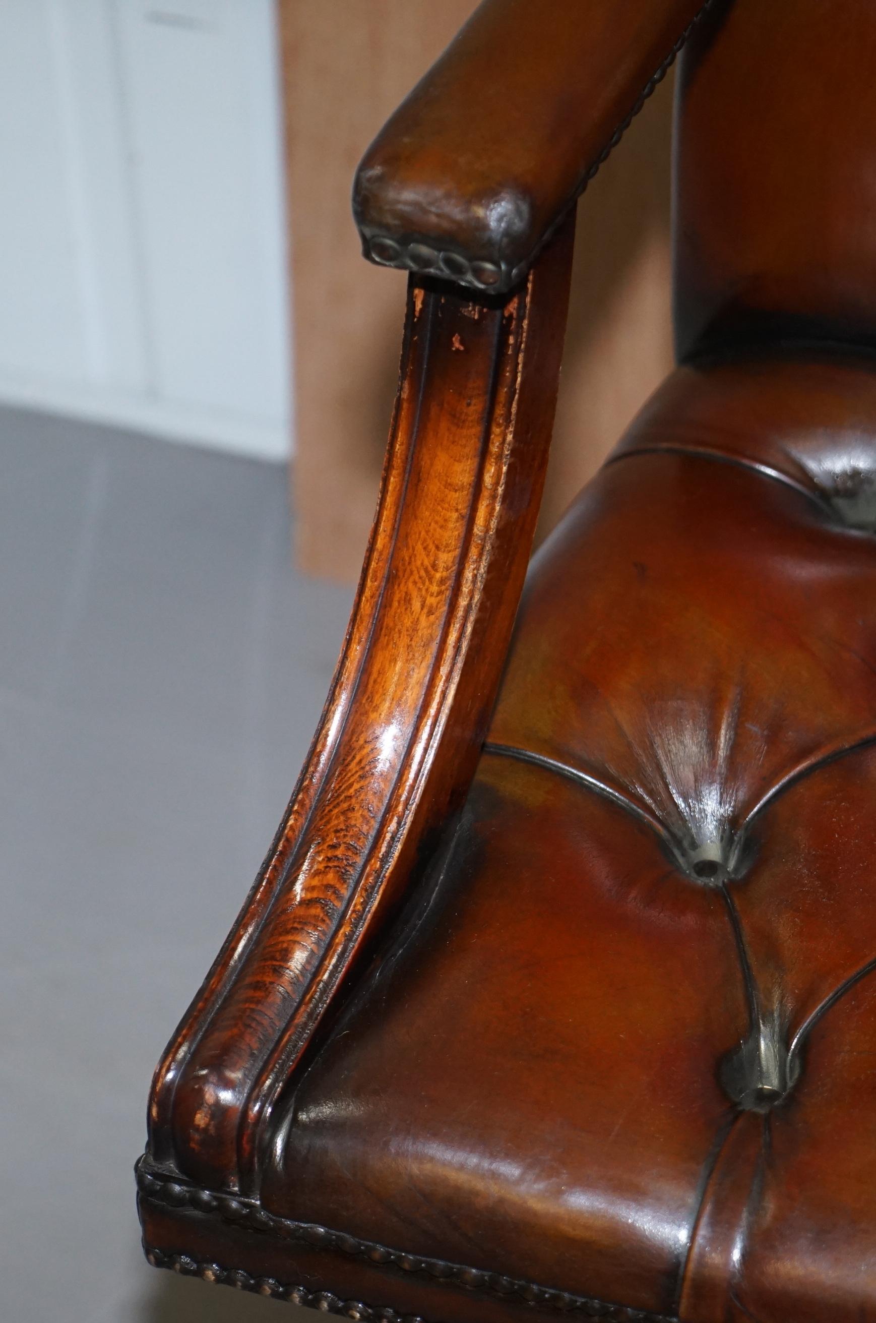 20th Century Chesterfield Restored Vintage Brown Leather Captains Directors Office Chair