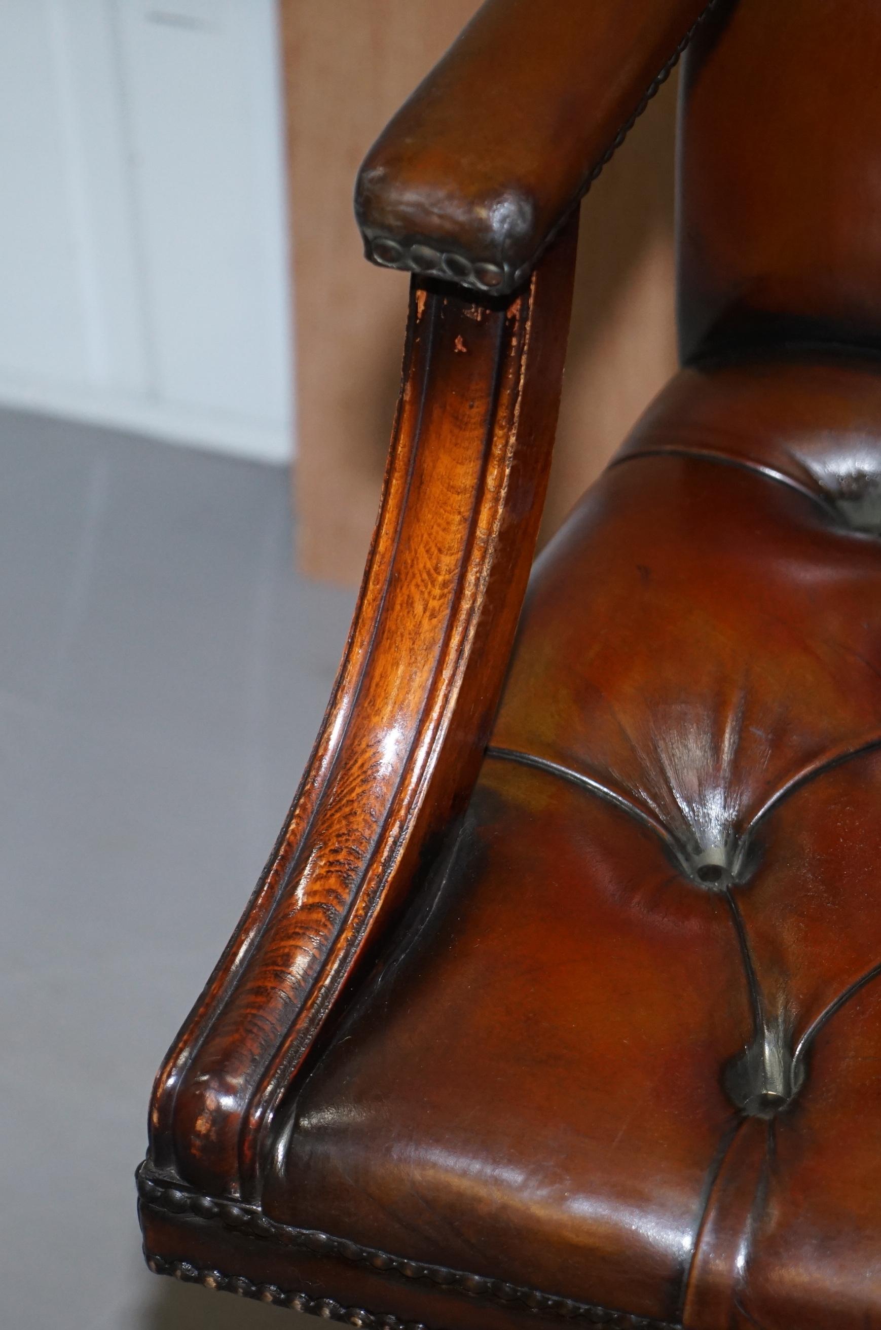 Chesterfield Restored Vintage Brown Leather Captains Directors Office Chair 1