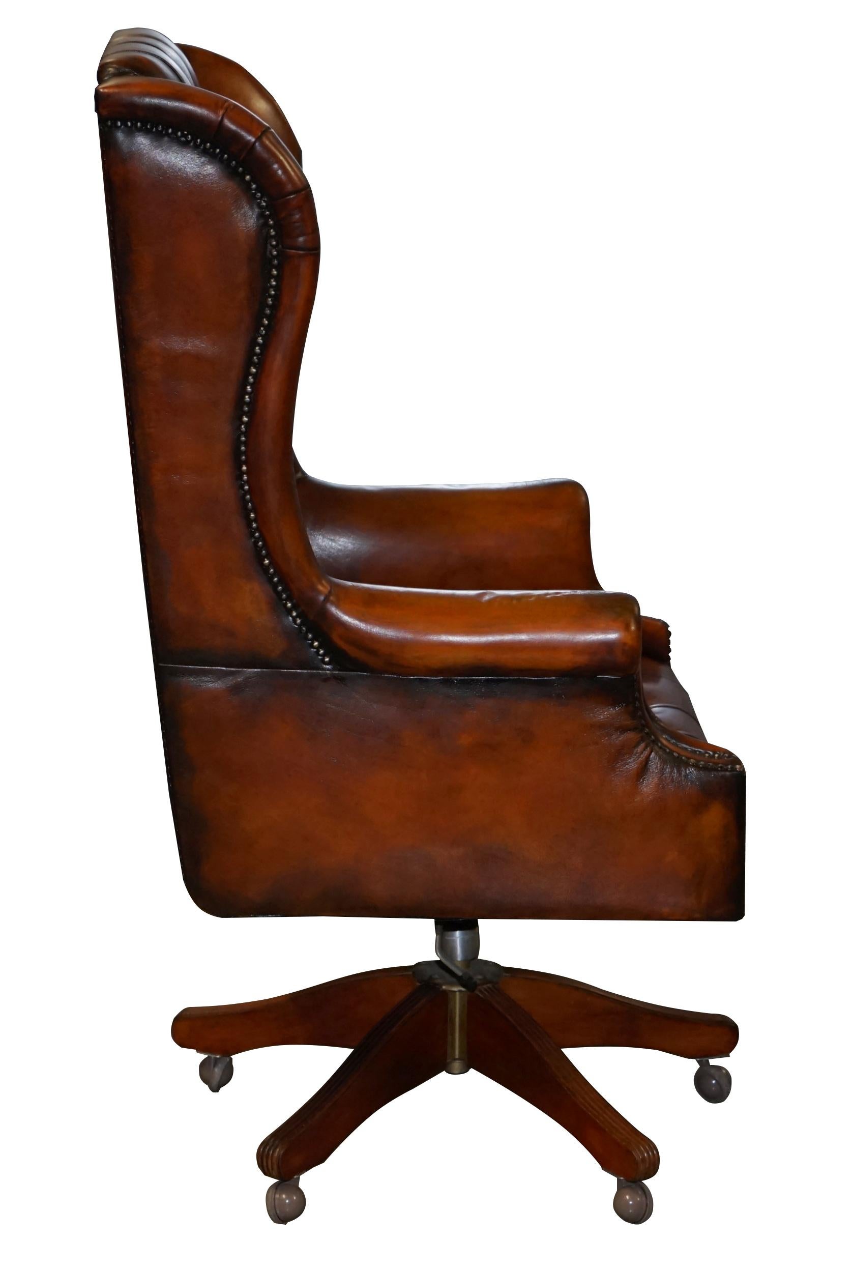 Chesterfield Restored Wade Brown Leather Wingback Captains Directors Armchair 7