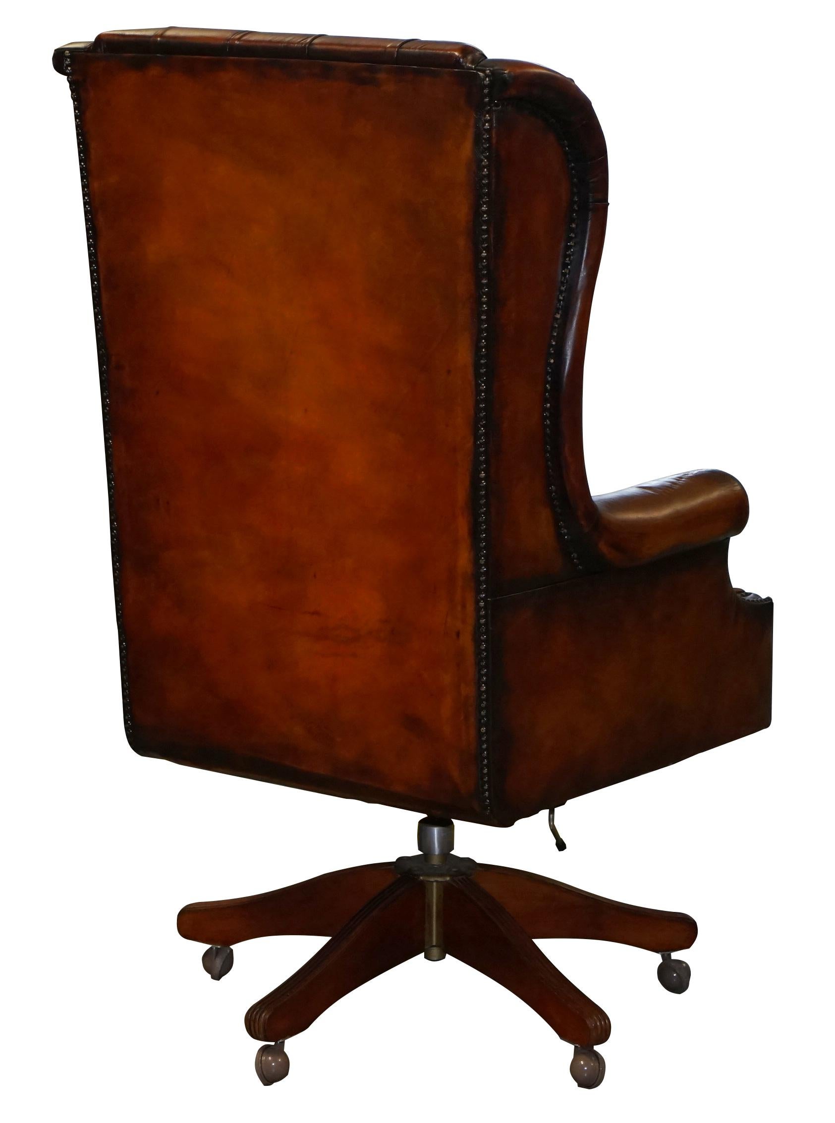 Chesterfield Restored Wade Brown Leather Wingback Captains Directors Armchair 9