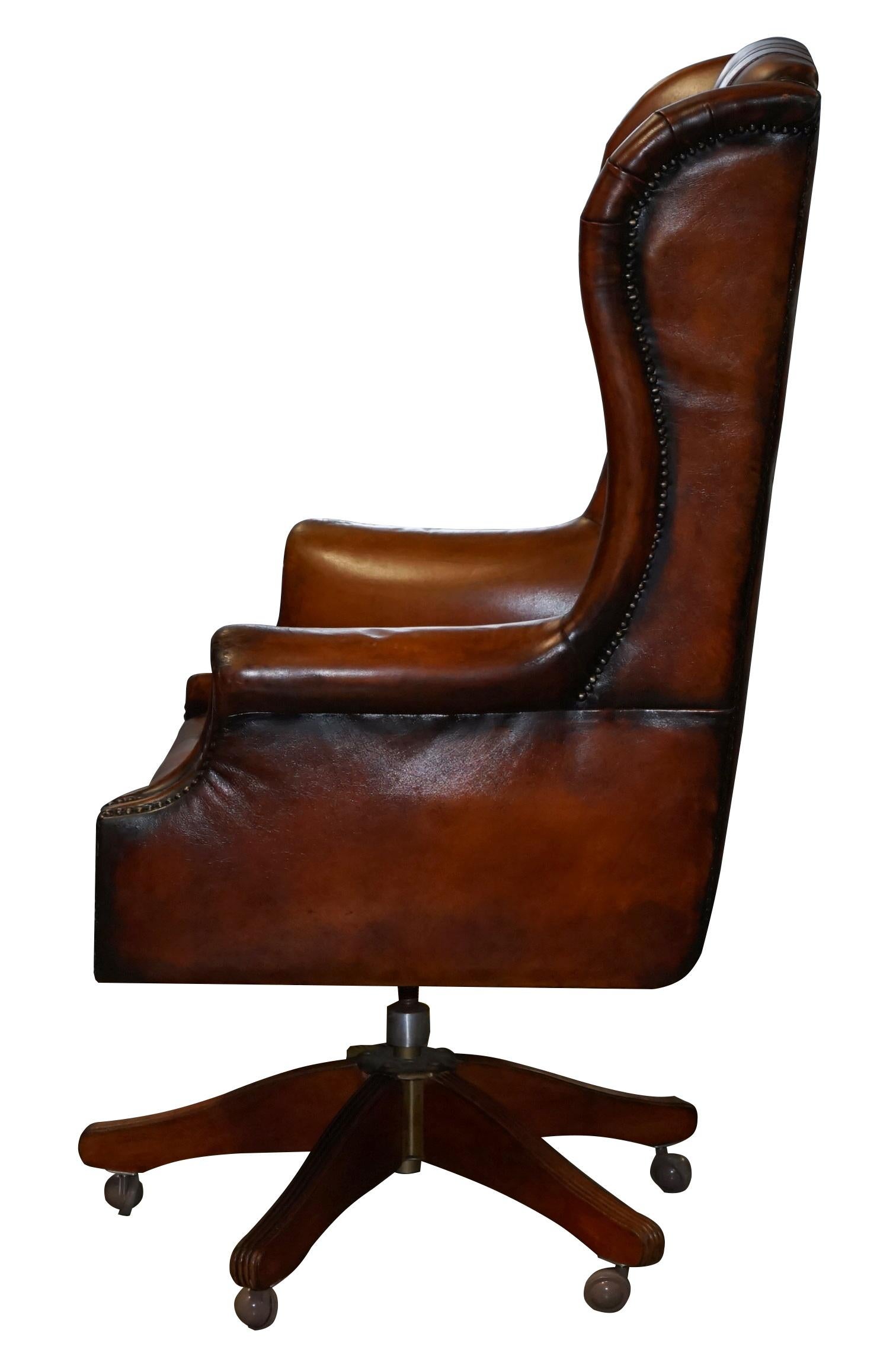 Chesterfield Restored Wade Brown Leather Wingback Captains Directors Armchair 12