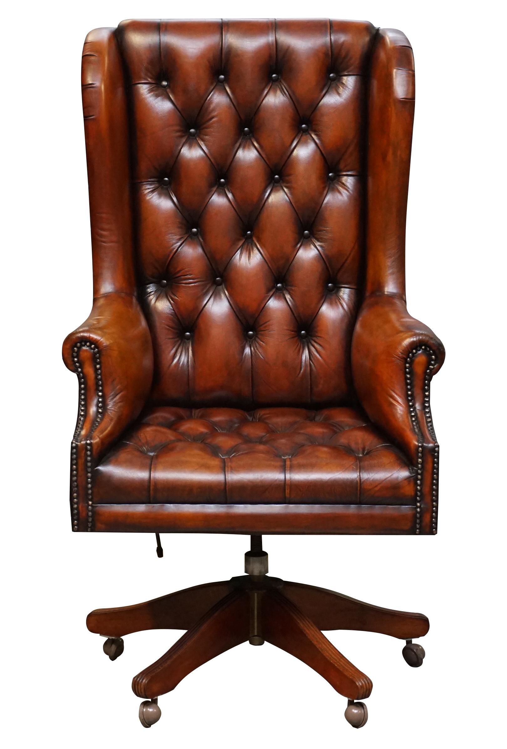 We are delighted to offer for sale this stunning original hand made in England Wade Upholstery fully restored hand dyed whisky brown leather captains wingback armchair

A stunning piece, the frame is solid and beautifully crafted mahogany, the