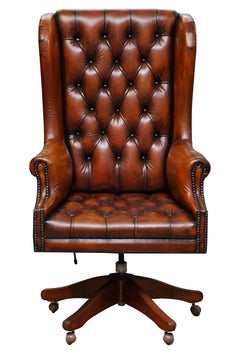 Chesterfield Restored Wade Brown Leather Wingback Captains Directors Armchair