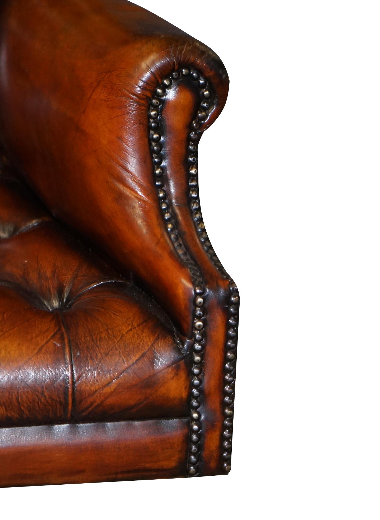 Chesterfield Restored Wade Brown Leather Wingback Captains Directors Armchair 1