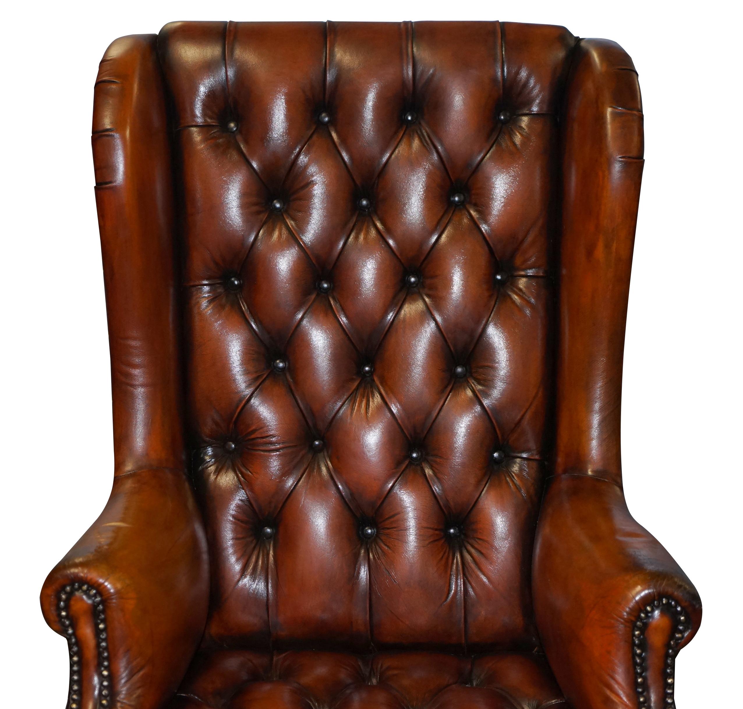 Chesterfield Restored Wade Brown Leather Wingback Captains Directors Armchair 2