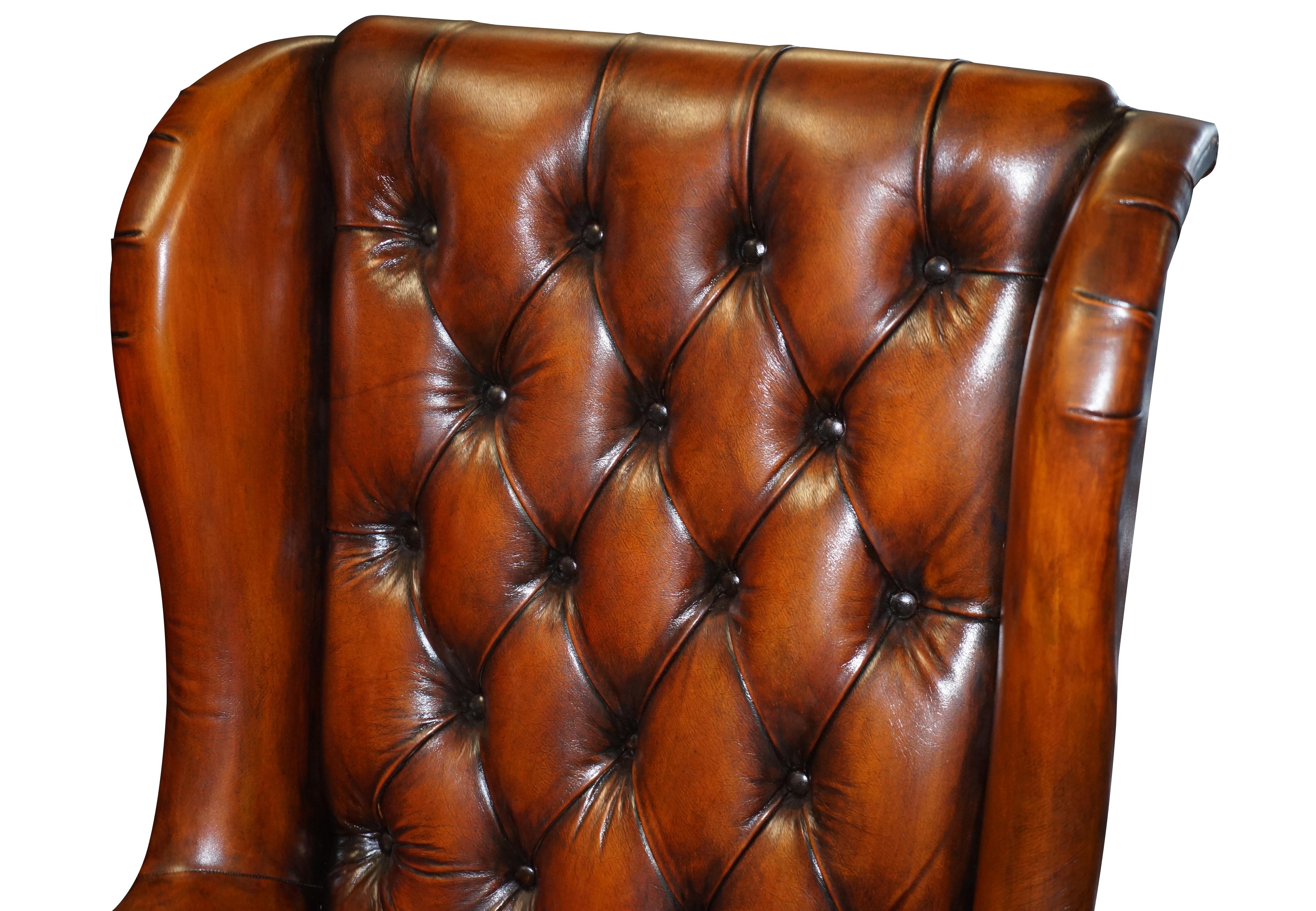 Chesterfield Restored Wade Brown Leather Wingback Captains Directors Armchair 4