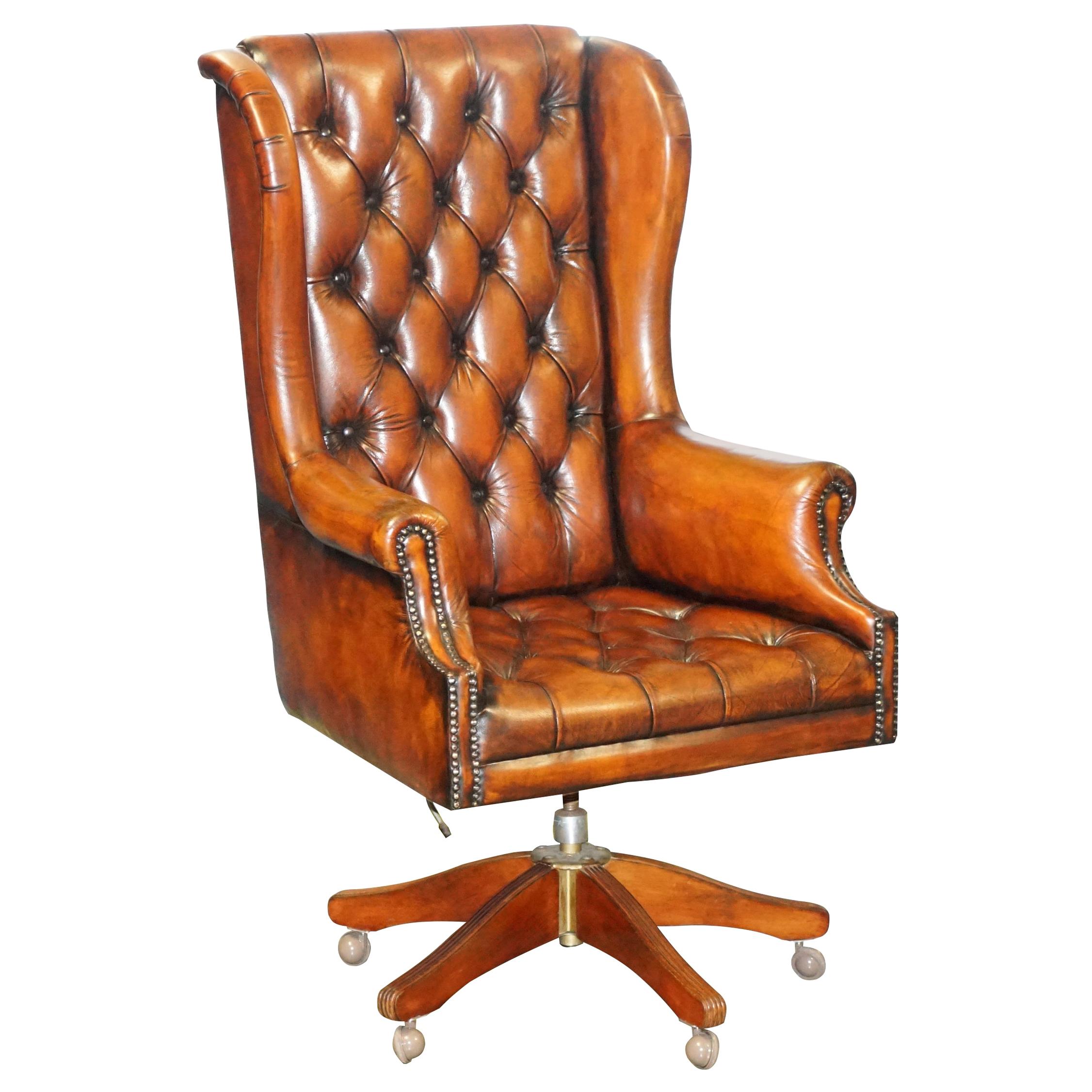 Chesterfield Restored Wade Brown Leather Wingback Captains Directors Armchair