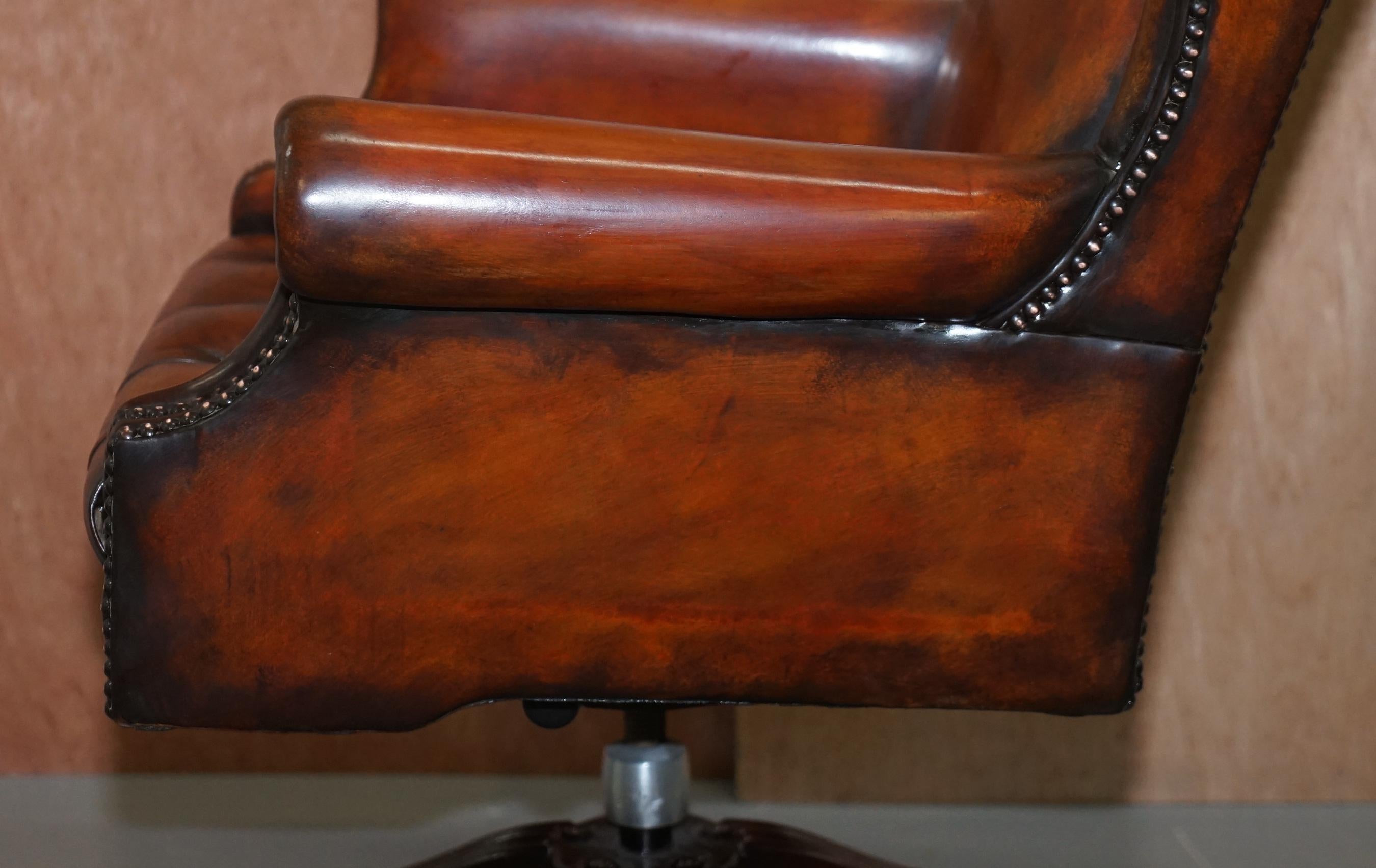 Chesterfield Restored Wade Upholstery Brown Leather Wingback Captains Chair 9