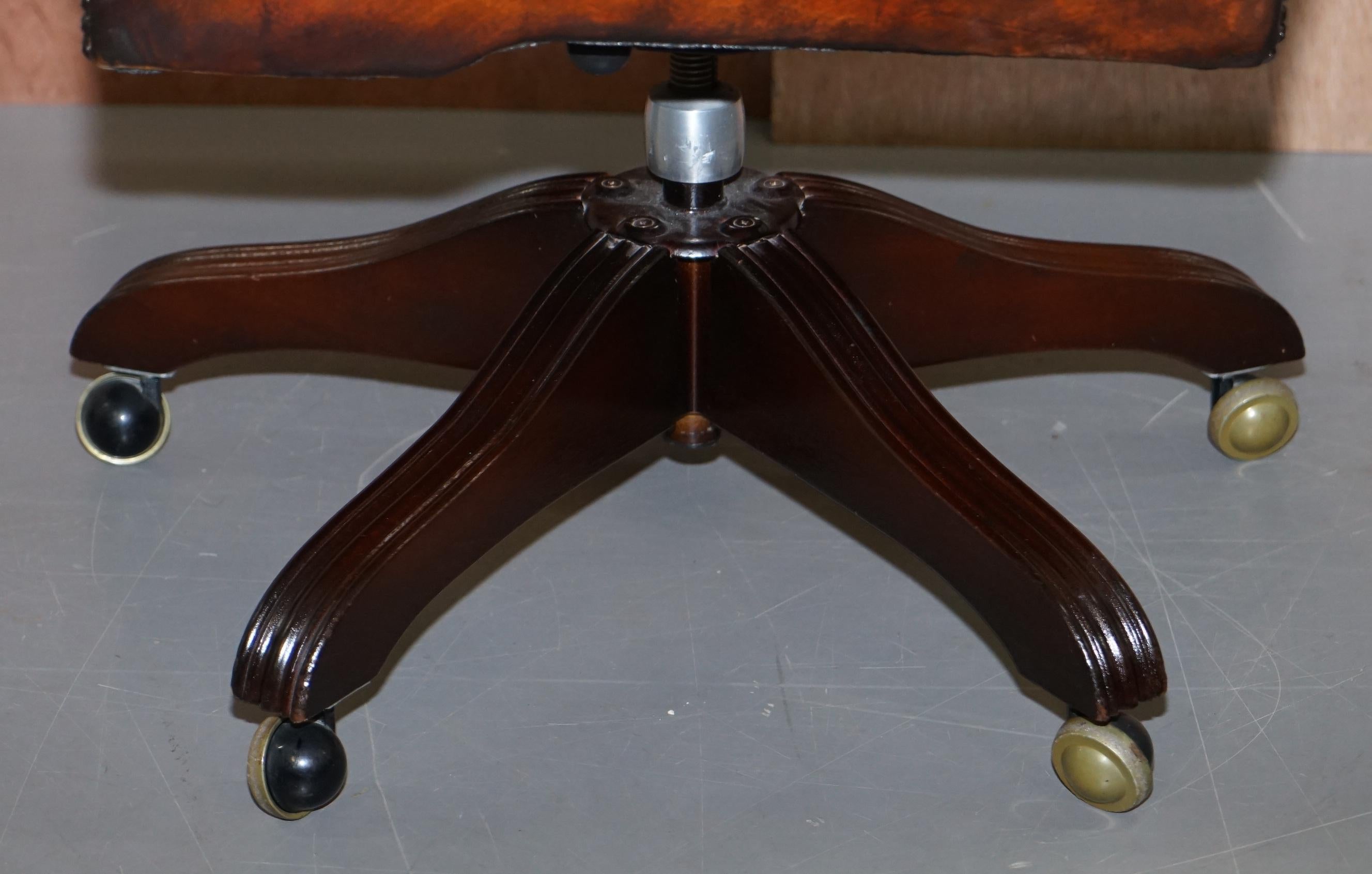 Chesterfield Restored Wade Upholstery Brown Leather Wingback Captains Chair 11