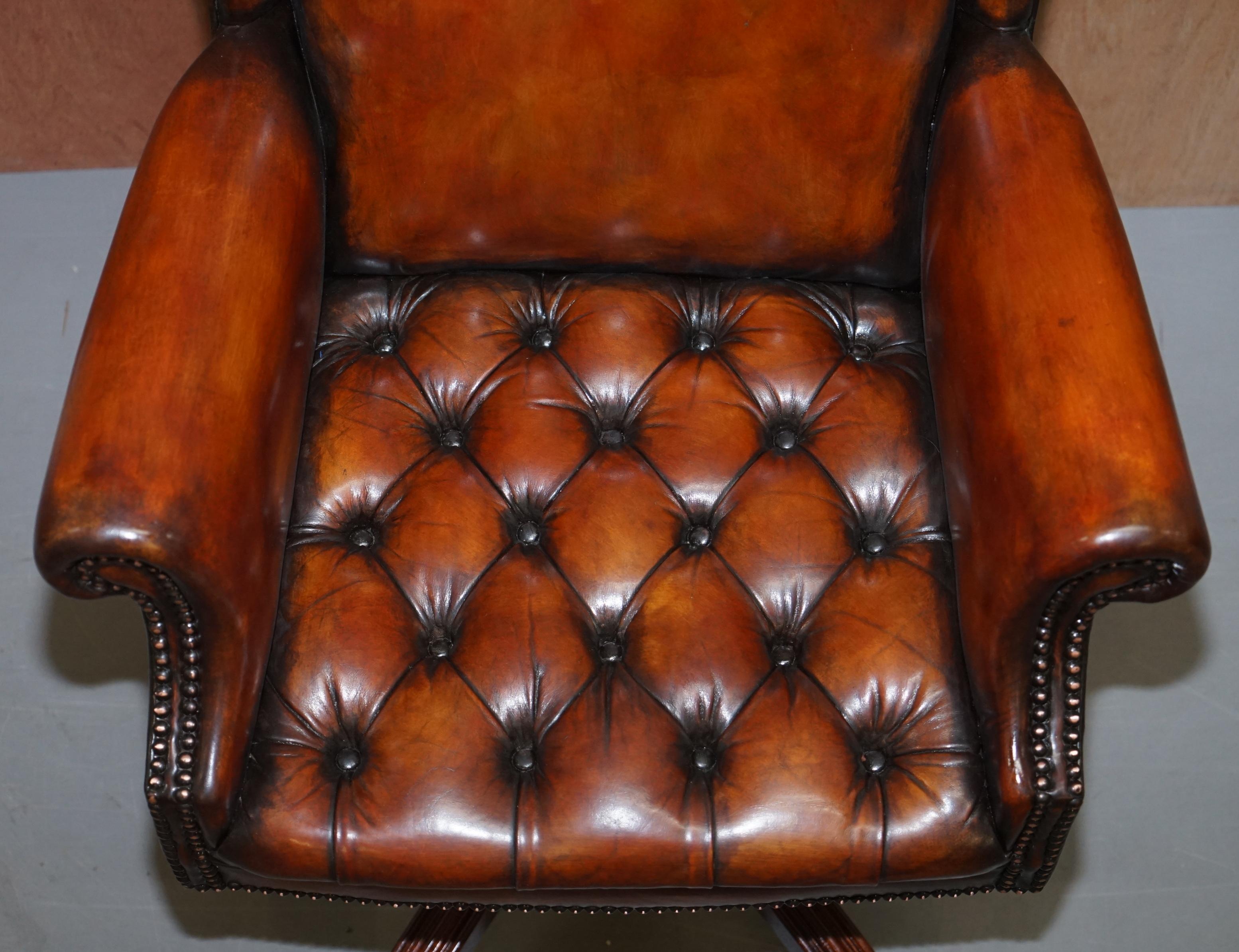 Art Deco Chesterfield Restored Wade Upholstery Brown Leather Wingback Captains Chair