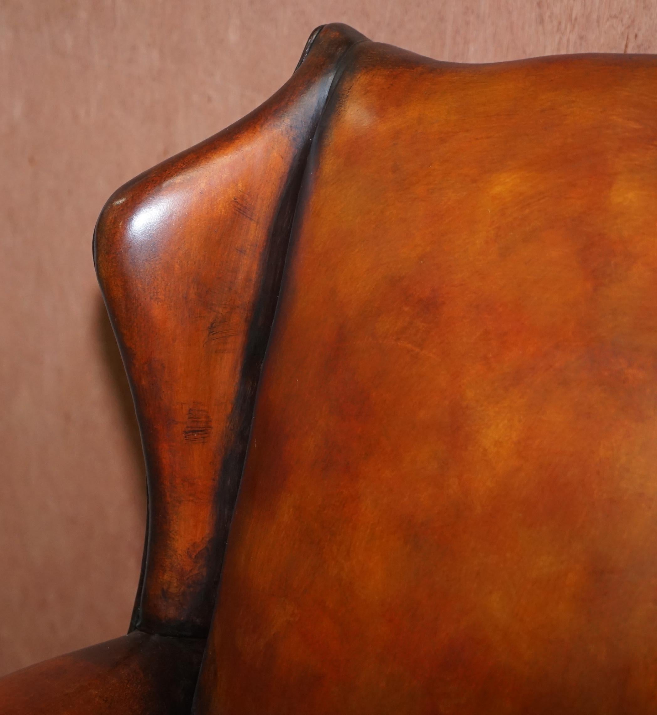 20th Century Chesterfield Restored Wade Upholstery Brown Leather Wingback Captains Chair