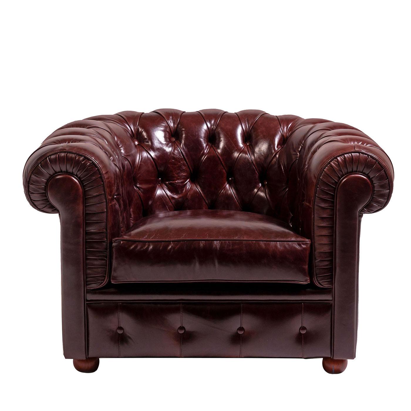 XXI secolo e contemporaneo Poltrona Chesterfield in pelle rossa rubino di Mantellassi 1926 in vendita