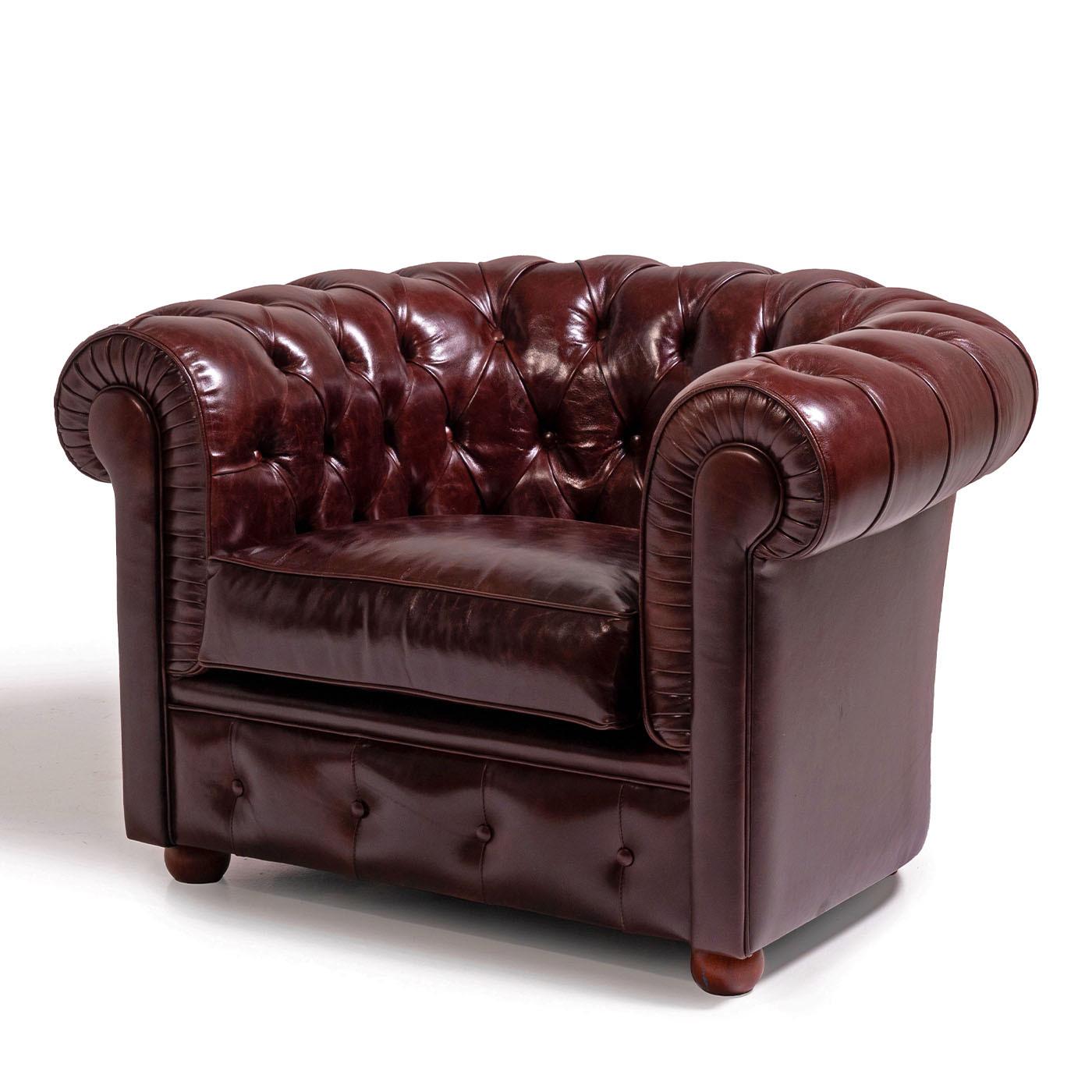 Pelle Poltrona Chesterfield in pelle rossa rubino di Mantellassi 1926 in vendita