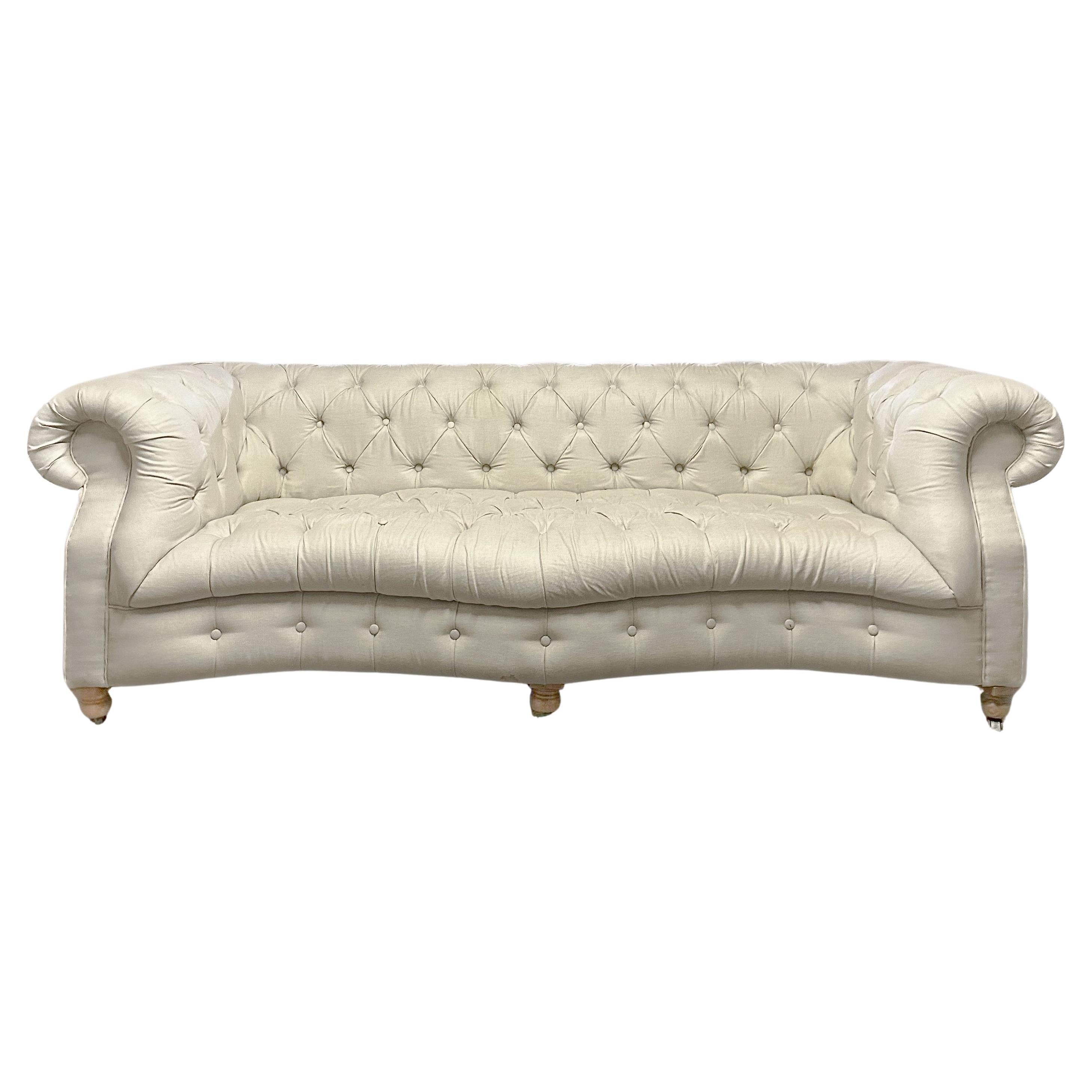 Chesterfield Serpentine Linen 3 Seater Sofa  For Sale