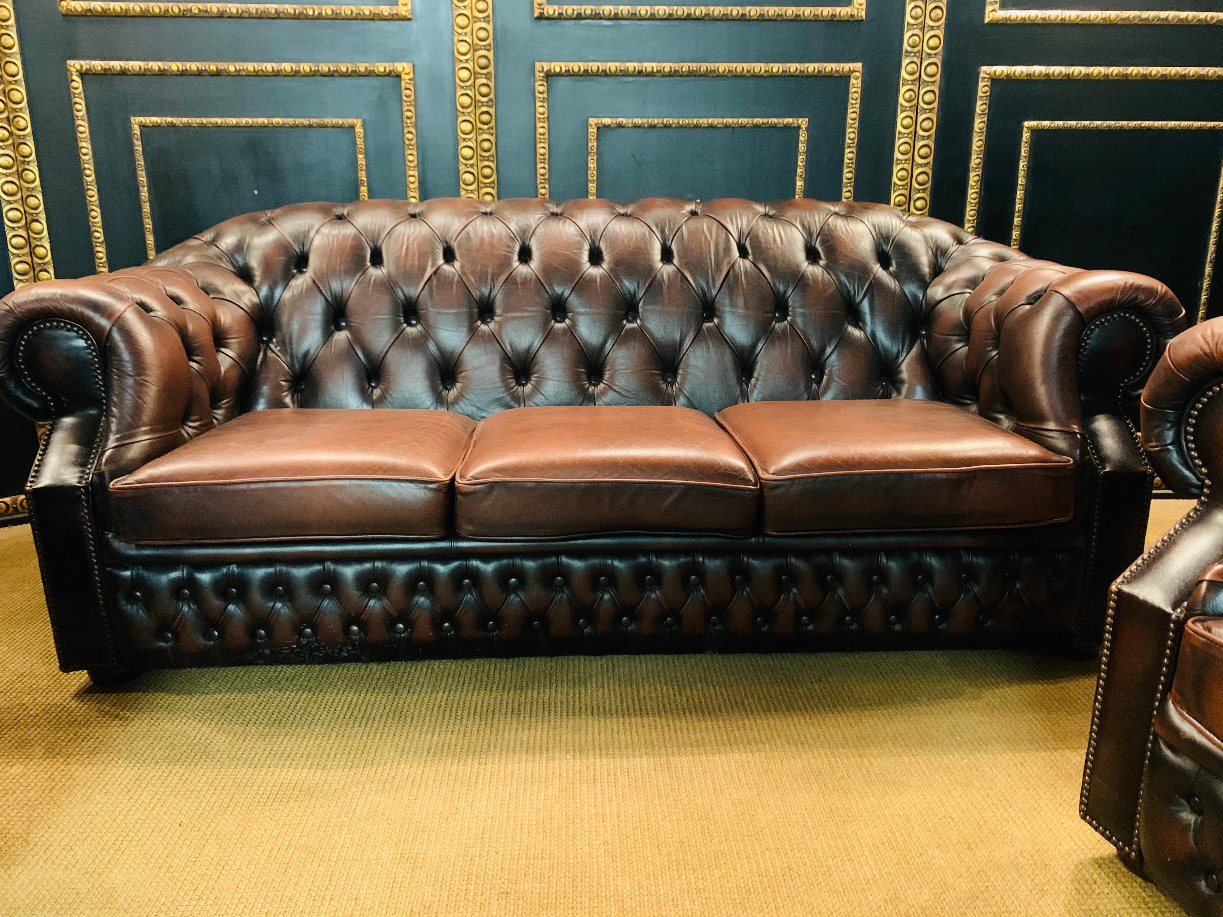 English Chesterfield Set Kent Modell 3, 2 Seater and Armchair Brand by Centurion