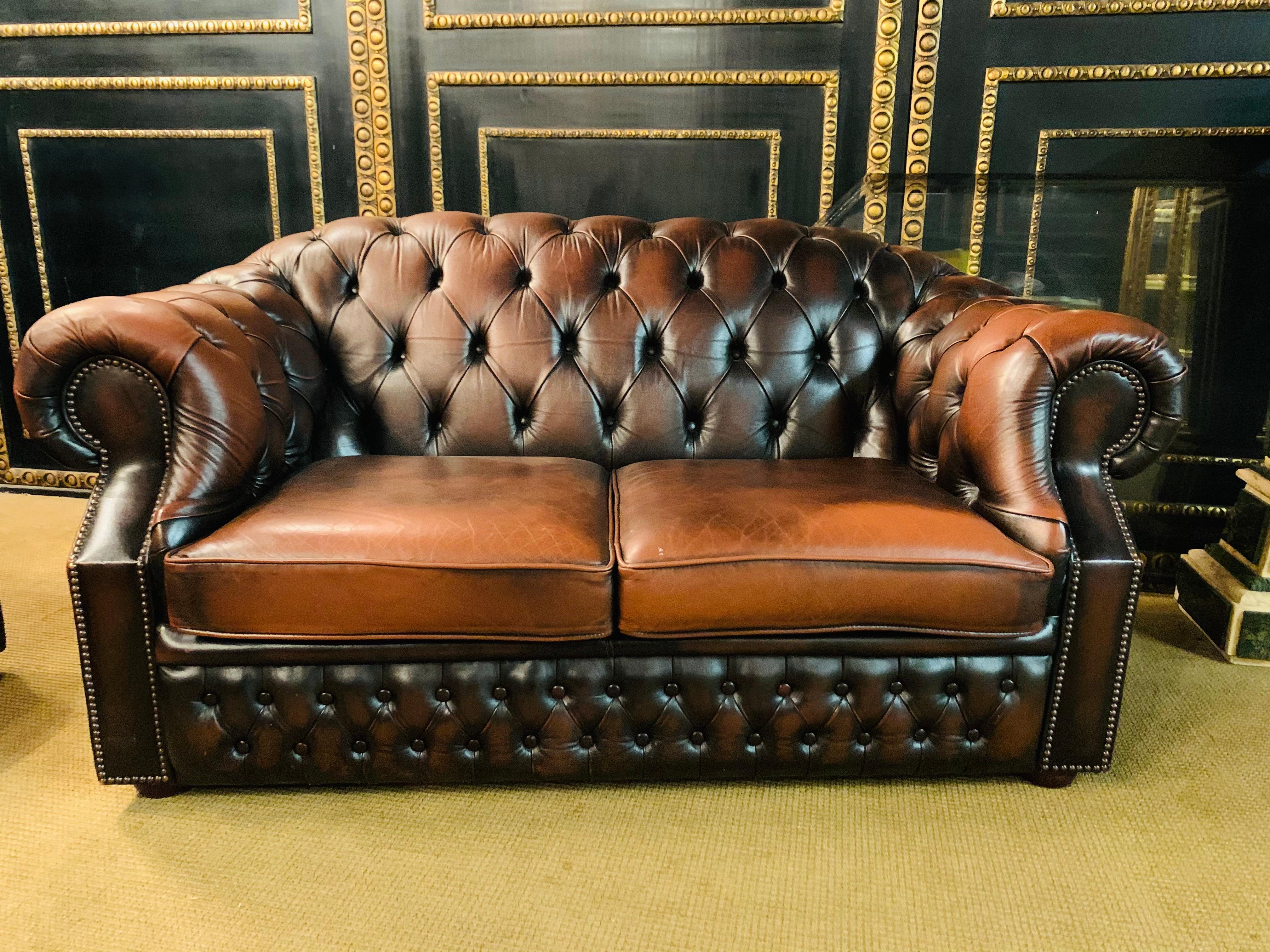 Leather Chesterfield Set Kent Modell 3, 2 Seater and Armchair Brand by Centurion