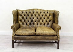 Chesterfield Sofa Armchair Leather Antique Wing Chair English