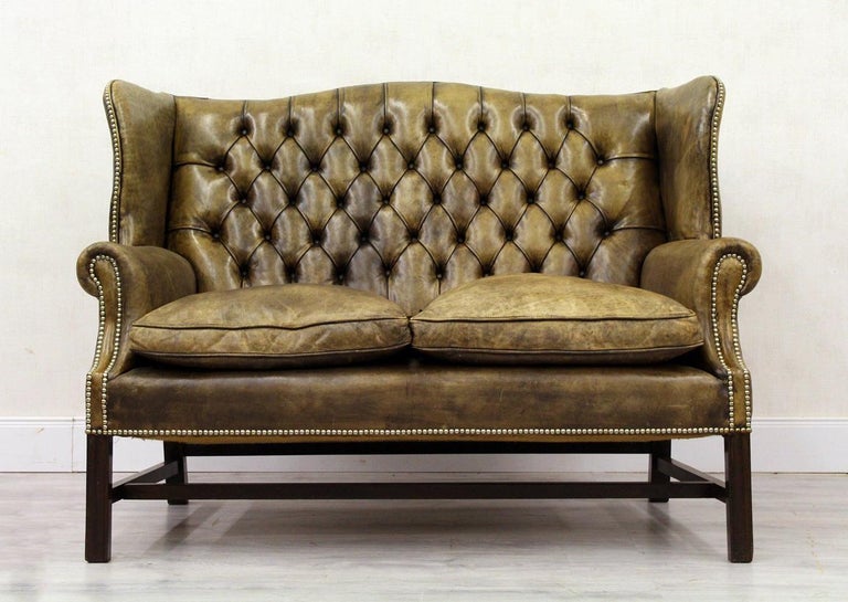 Chesterfield Sofa Armchair Leather Antique Wing Chair English
