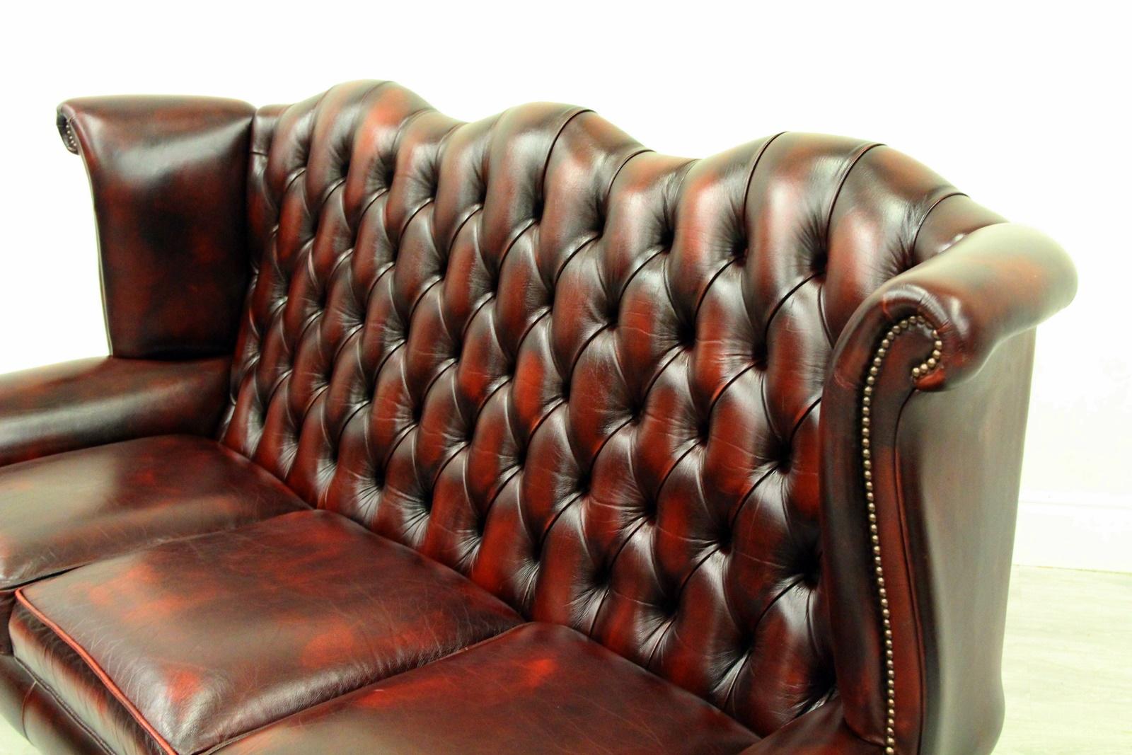 Late 20th Century Chesterfield Sofa Armchair Leather Antique Wing Chair TV Armchair For Sale