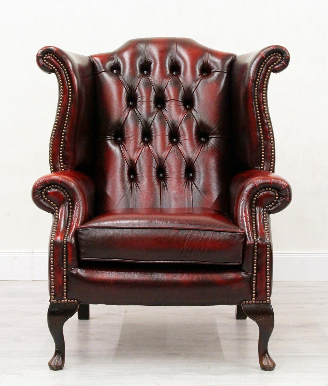 Chesterfield Sofa Armchair Leather Antique Wing Chair TV Armchair For Sale 5