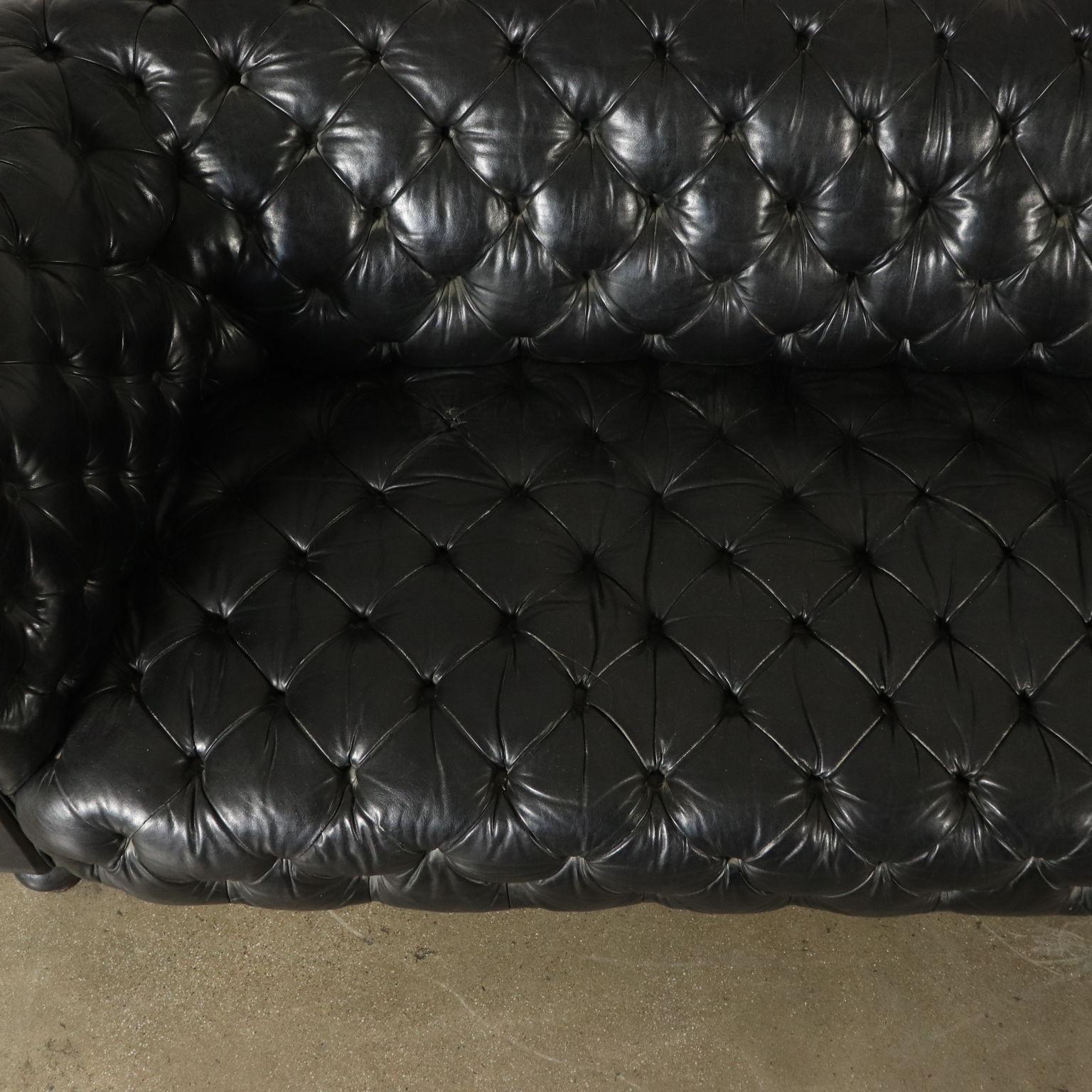 20th Century Chesterfield Sofa Black Leather, Italy, First Half of the 1900s