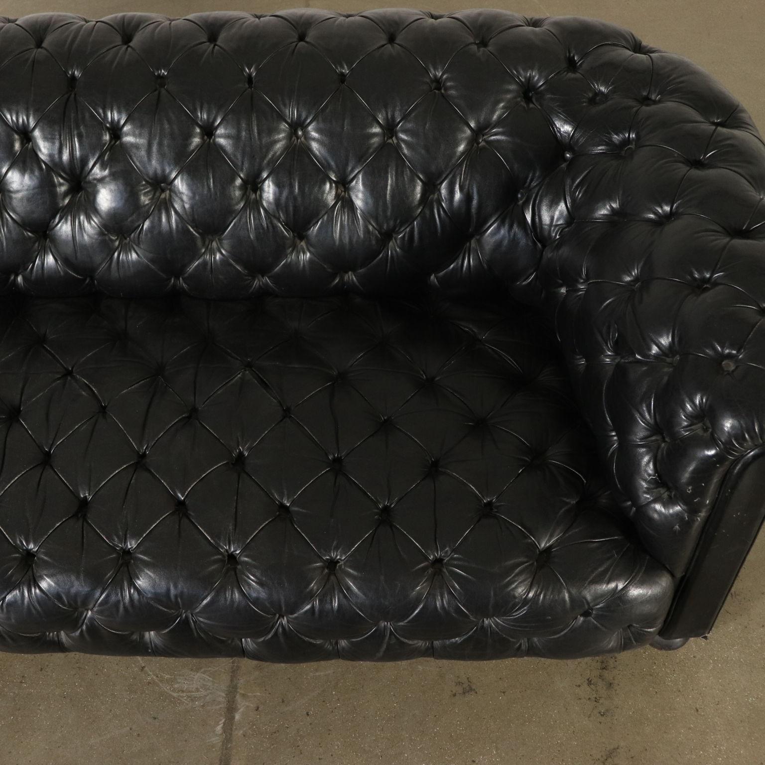 Chesterfield Sofa Black Leather, Italy, First Half of the 1900s 1
