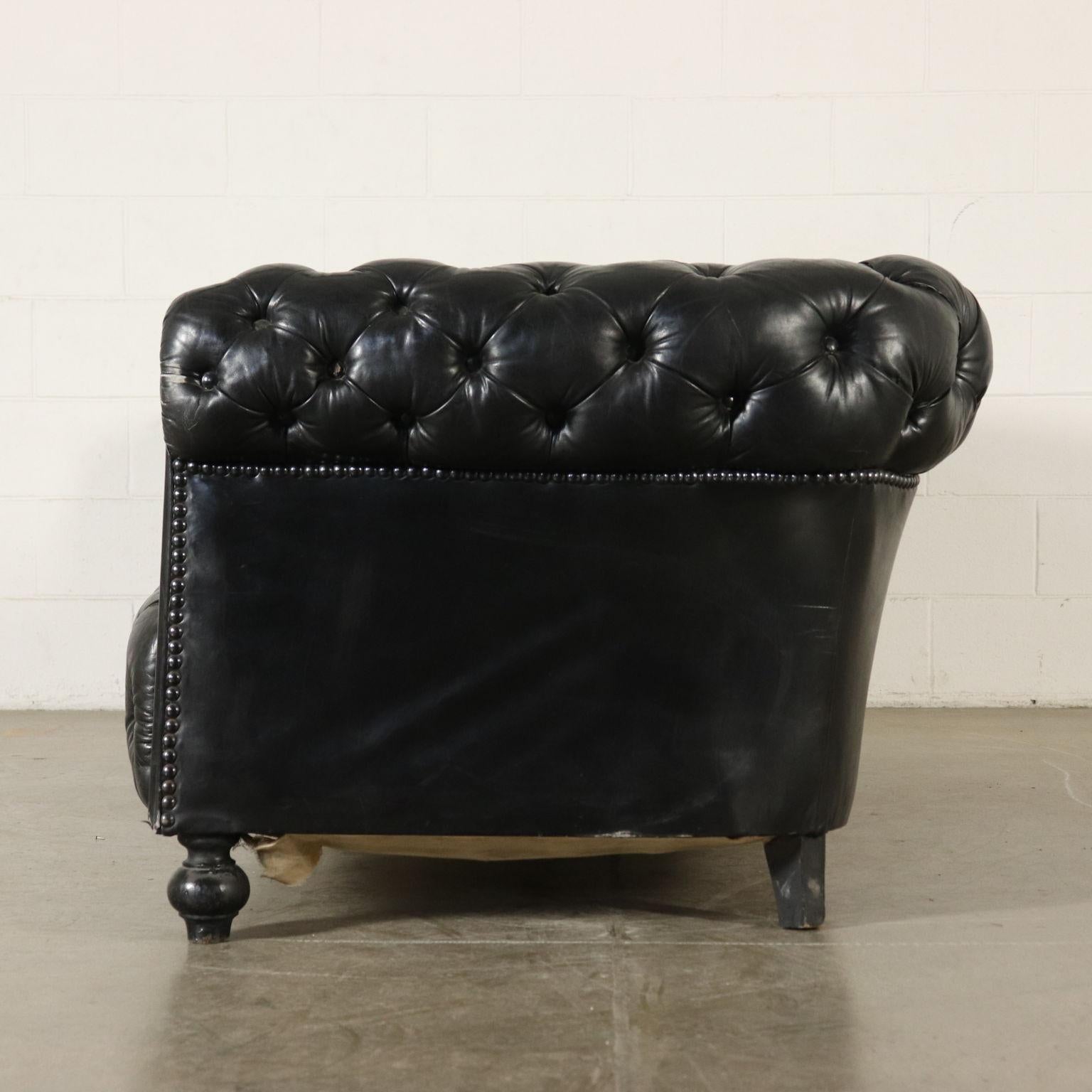 Chesterfield Sofa Black Leather, Italy, First Half of the 1900s 2