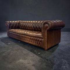 Chesterfield Sofa Brown Leather Four Seater