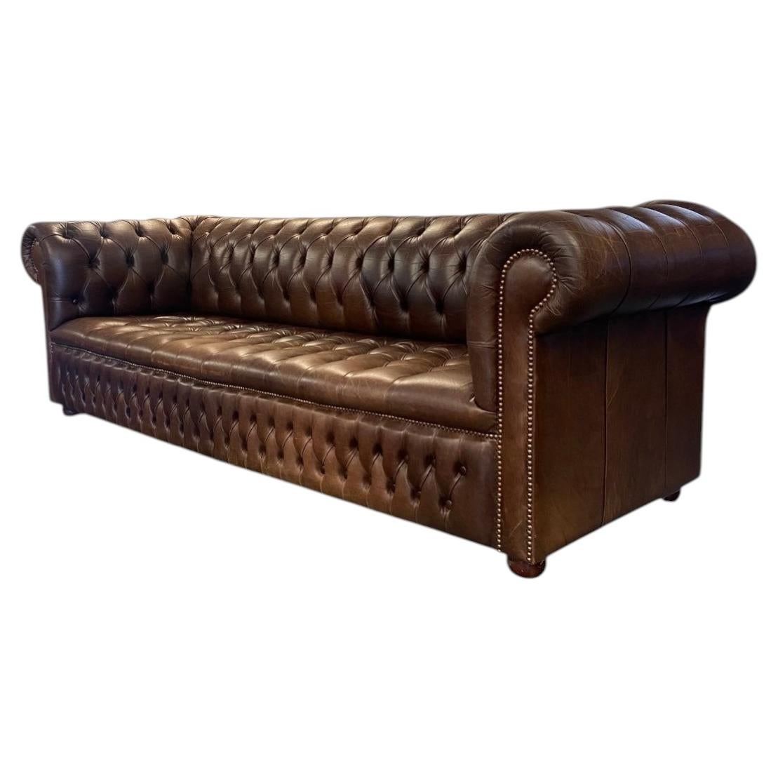 Chesterfield Sofa Brown Leather Four Seater