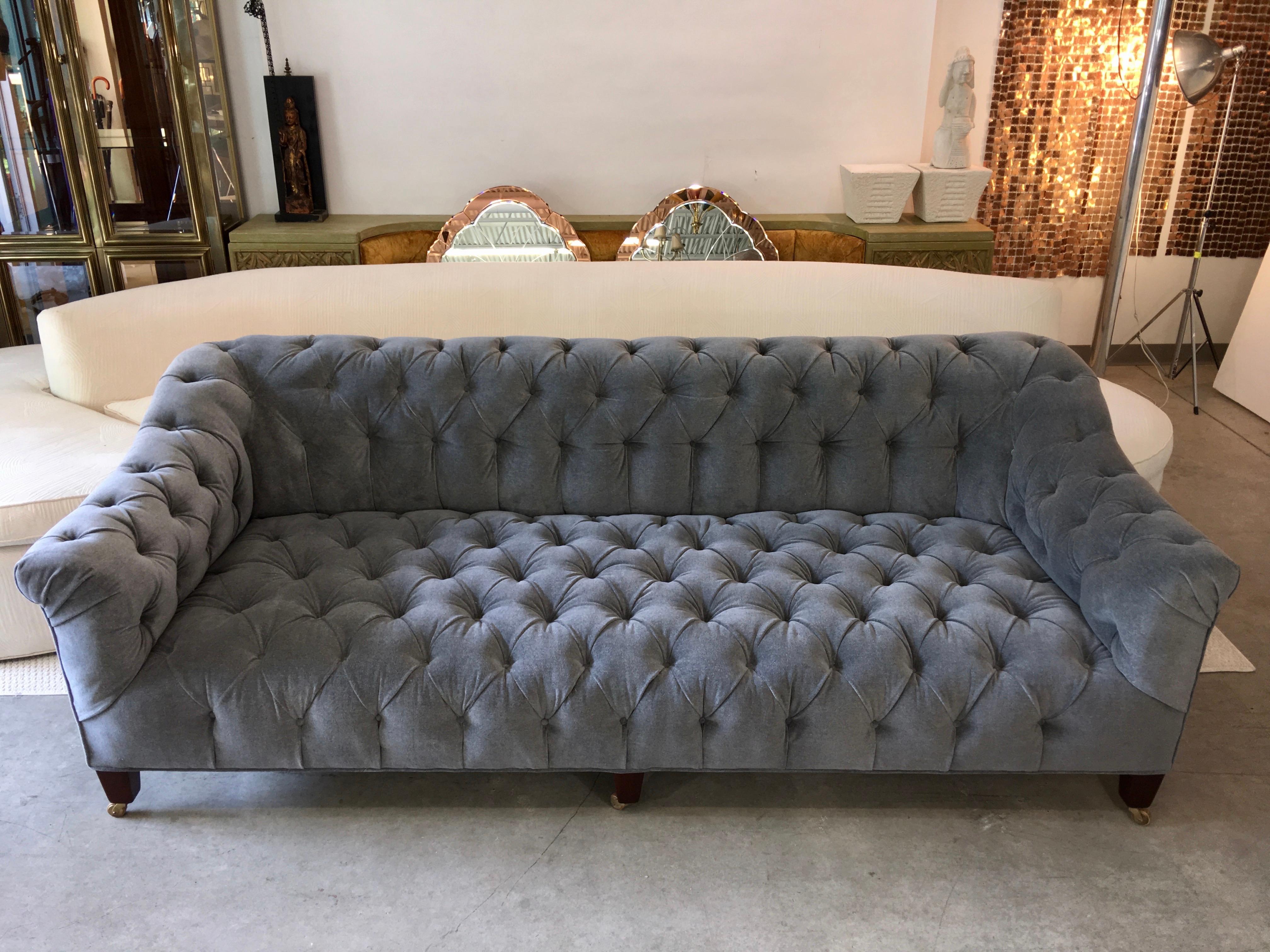 Late Victorian Chesterfield Sofa Gray Mohair 19th Century For Sale