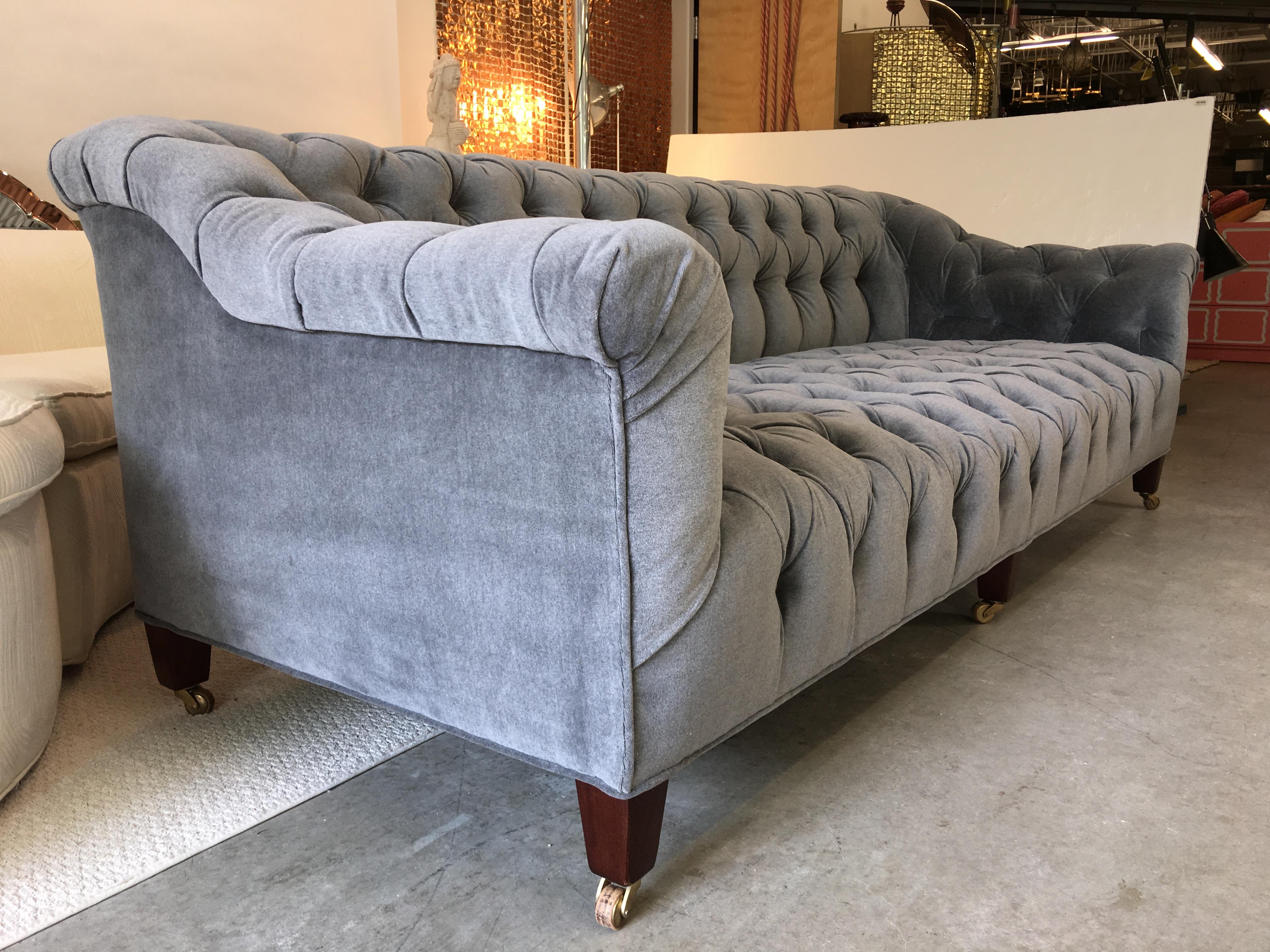 Chesterfield Sofa Gray Mohair 19th Century In Good Condition For Sale In Hanover, MA