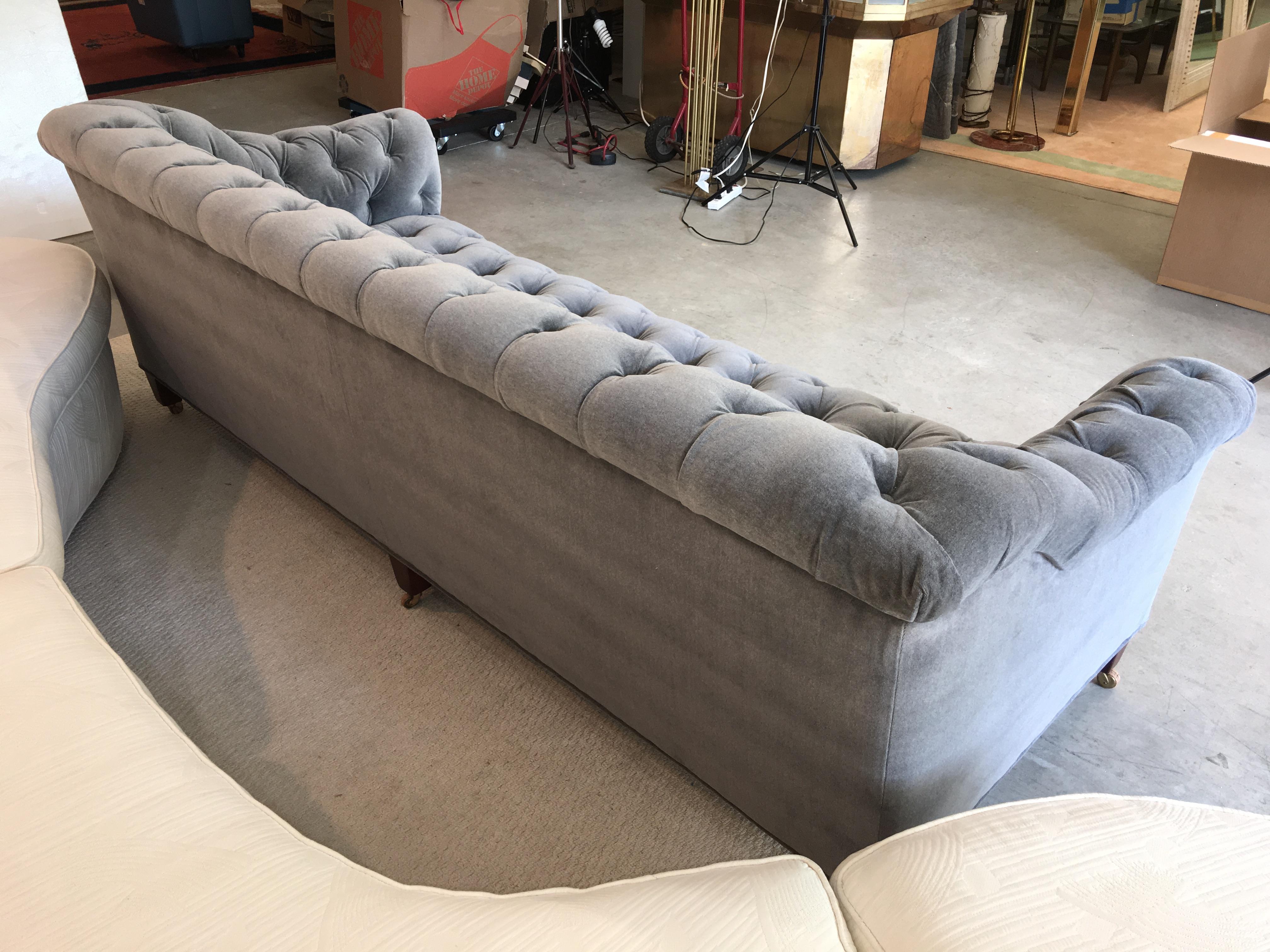 Late 19th Century Chesterfield Sofa Gray Mohair 19th Century For Sale