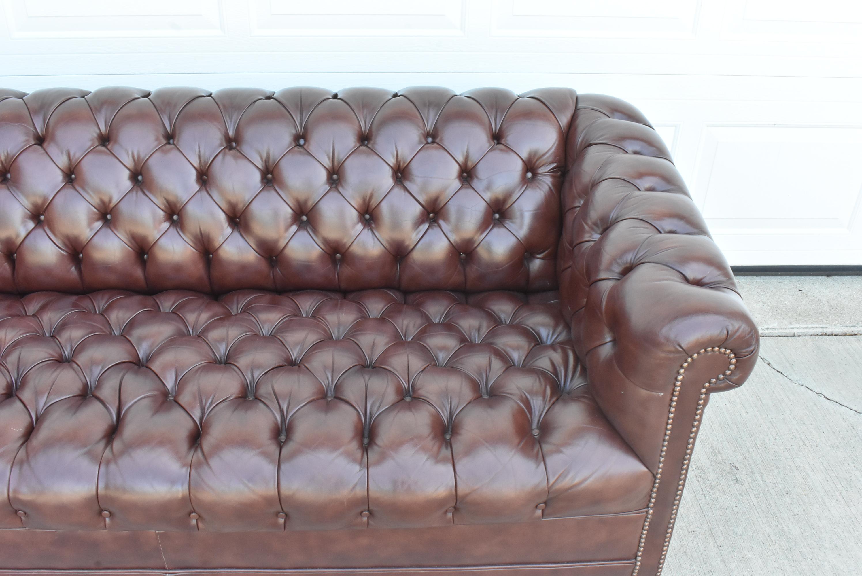 American Chesterfield Sofa in Brown Leather by Classic Leather Co For Sale