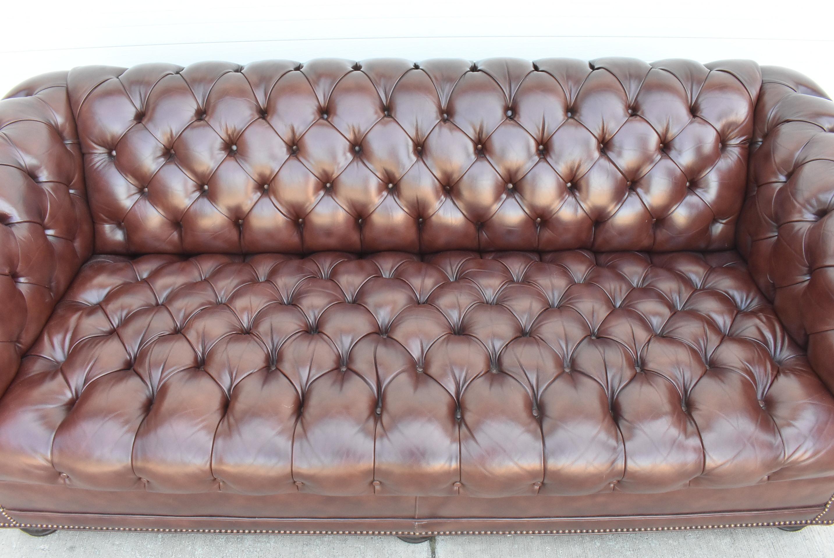 Chesterfield Sofa in Brown Leather by Classic Leather Co In Good Condition For Sale In Toledo, OH