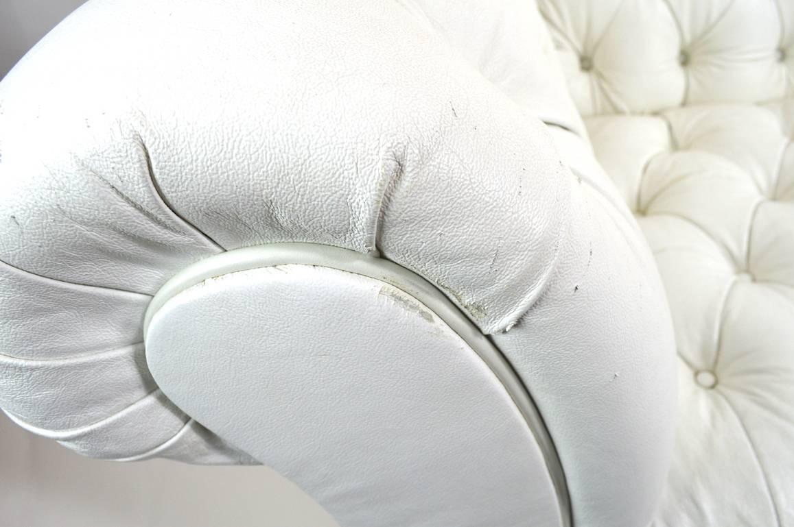 American Chesterfield Sofa in White Vinyl Upholstery For Sale