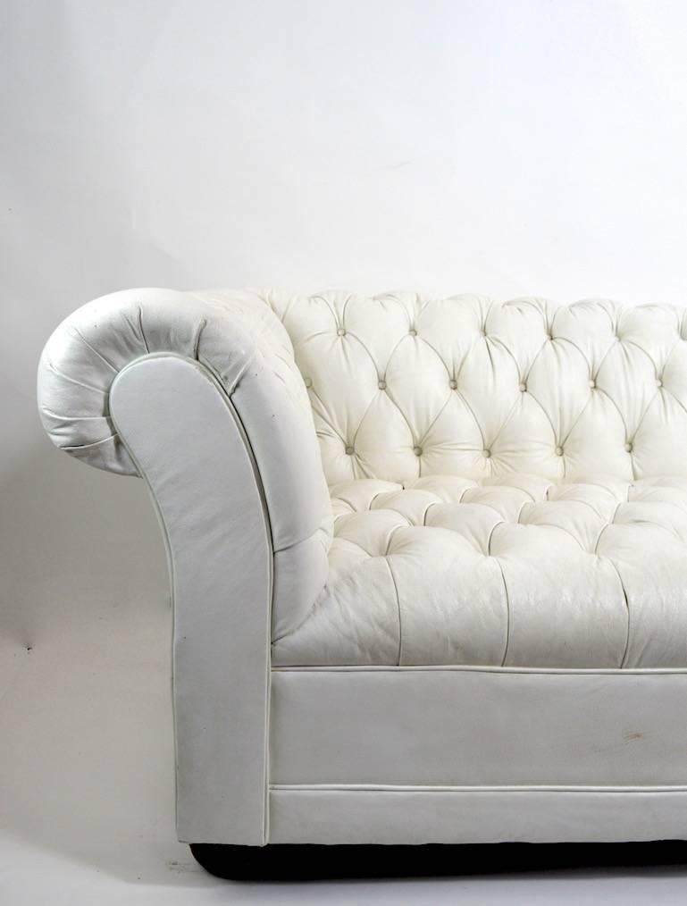 20th Century Chesterfield Sofa in White Vinyl Upholstery For Sale