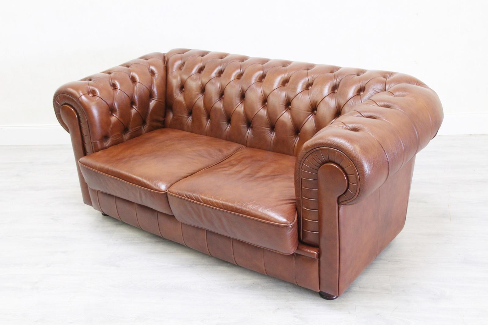 Late 20th Century Chesterfield Sofa Leather Antique Chippendale Vintage Couch English For Sale