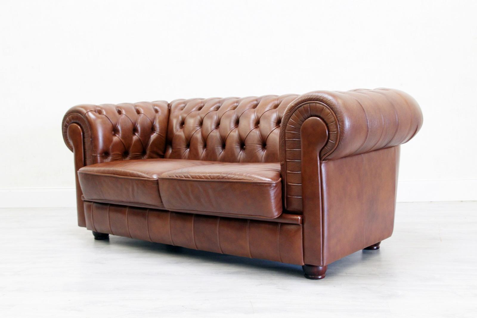 Chesterfield Sofa Leather Antique Chippendale Vintage Couch English For Sale 1