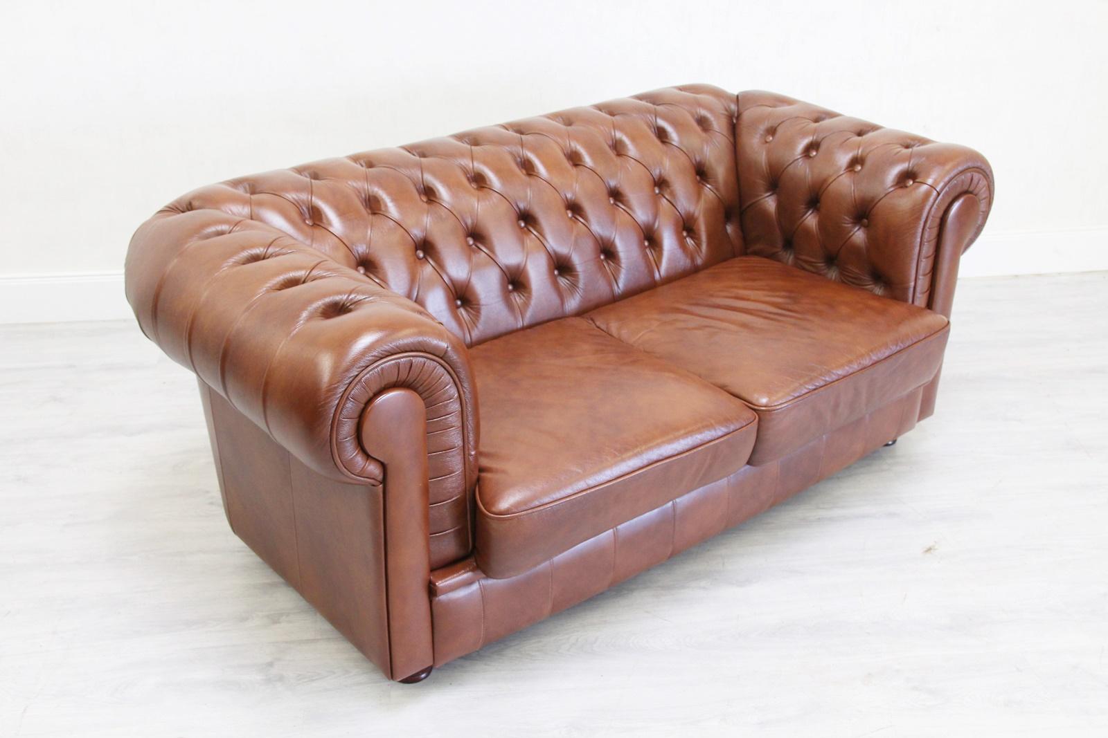 Chesterfield Sofa Leather Antique Chippendale Vintage Couch English For Sale 2