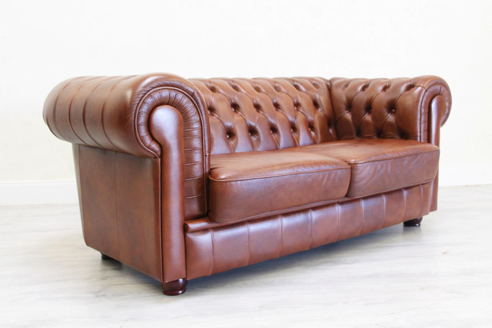 Chesterfield Sofa Leather Antique Chippendale Vintage Couch English For Sale 3
