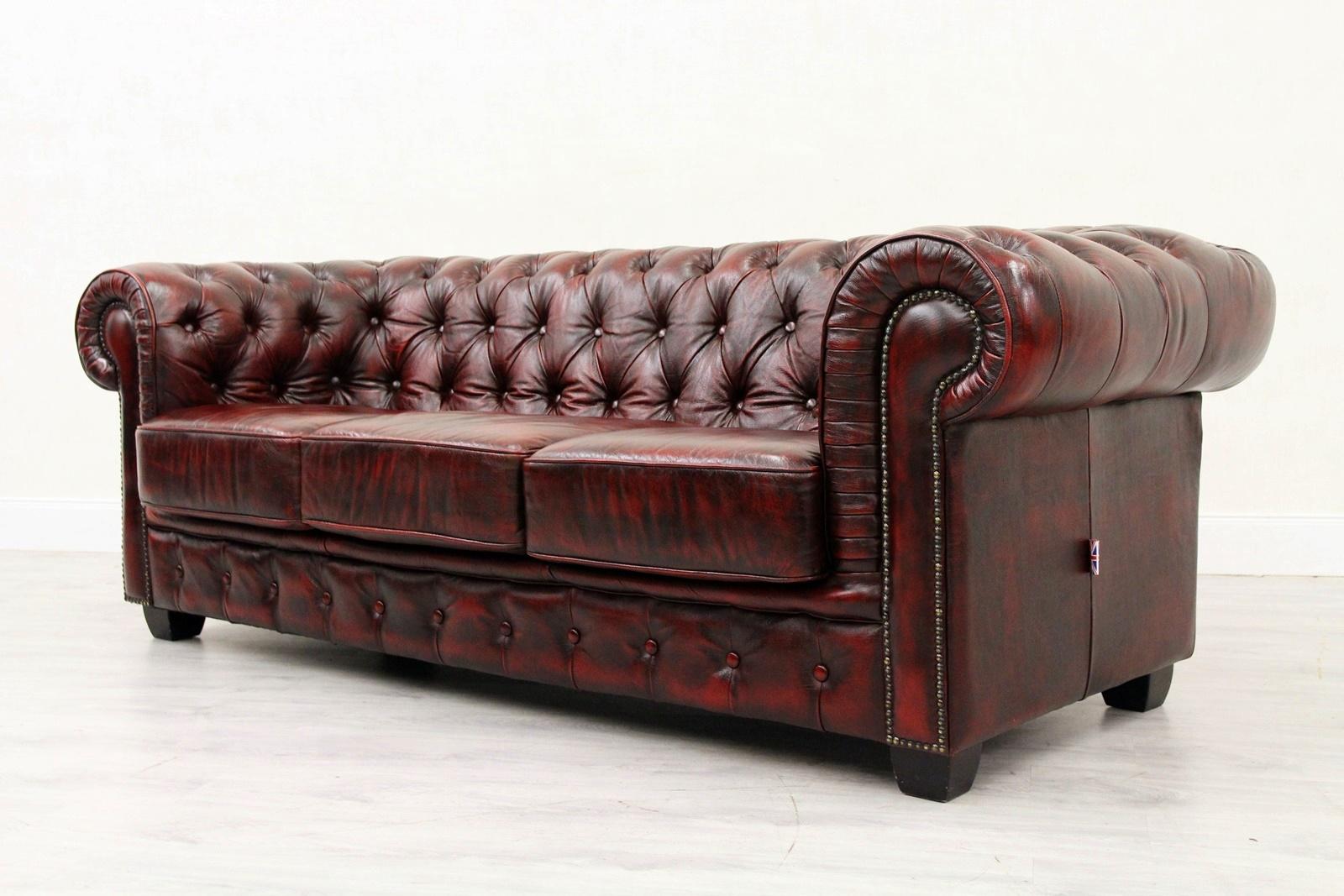 Chesterfield Sofa Leather Antique Vintage Couch English Armchair Old For Sale 6
