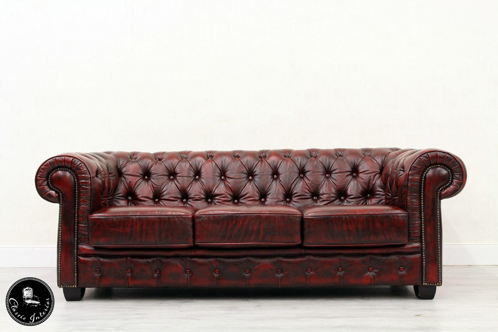 Chesterfield Sofa Leather Antique Vintage Couch English Armchair Old For Sale 3