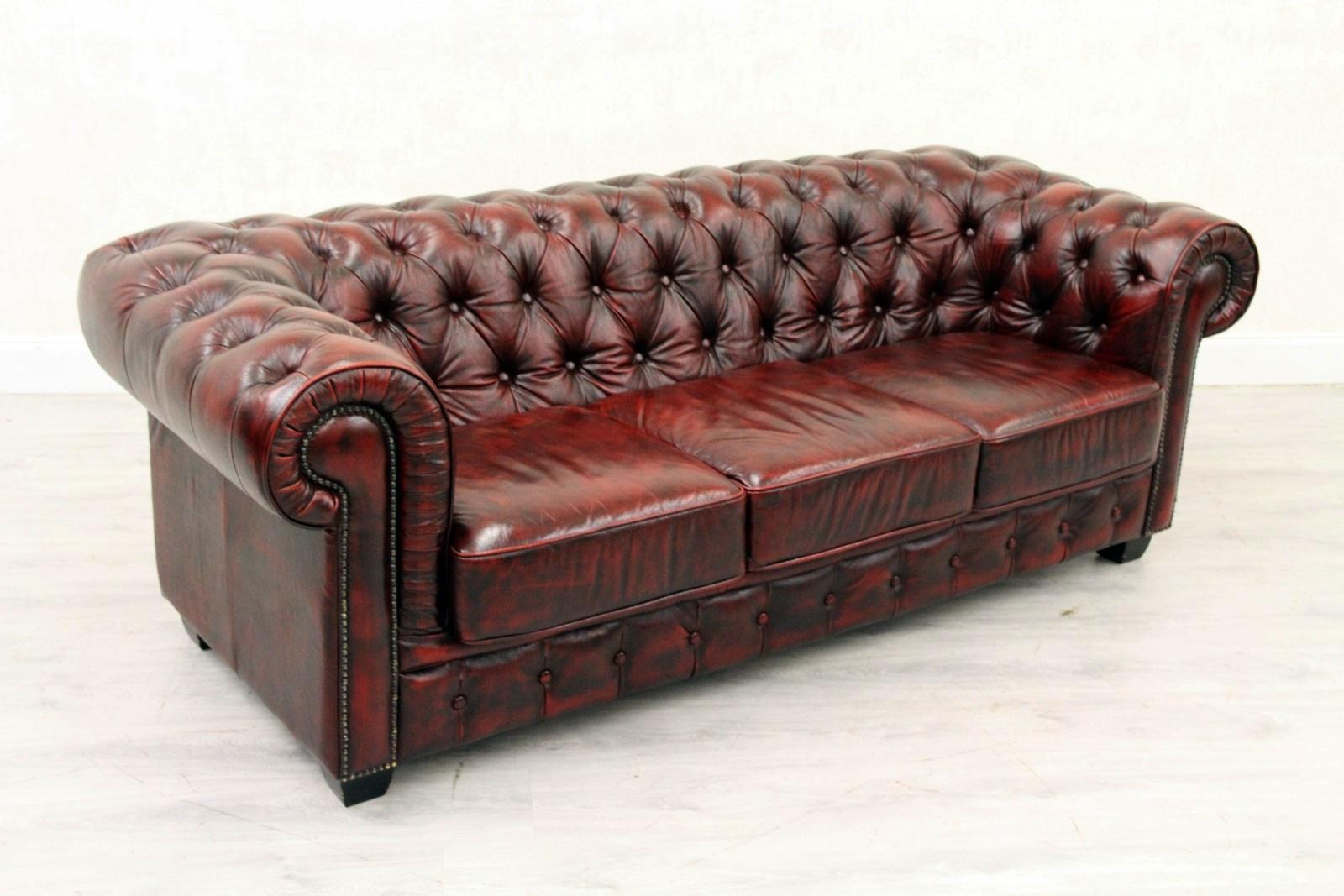 Chesterfield Sofa Leather Antique Vintage Couch English Chippendale For Sale 1