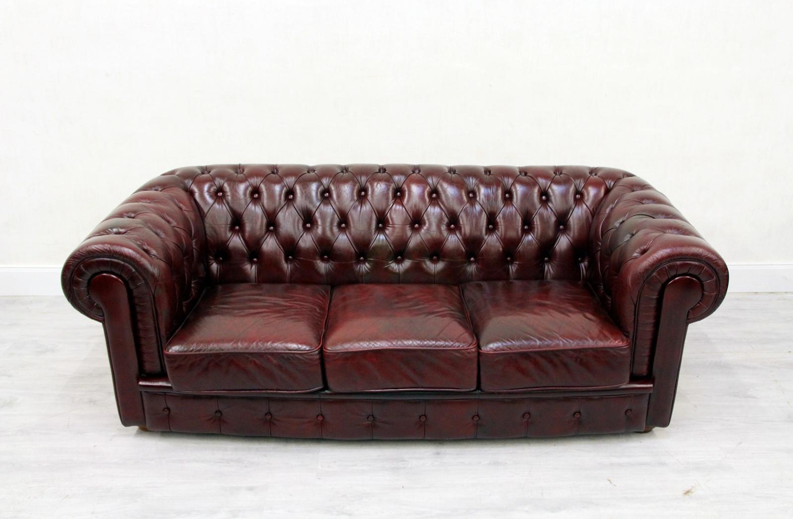 Chesterfield Sofa Leather Antique Vintage Couch English Chippendale For Sale 1