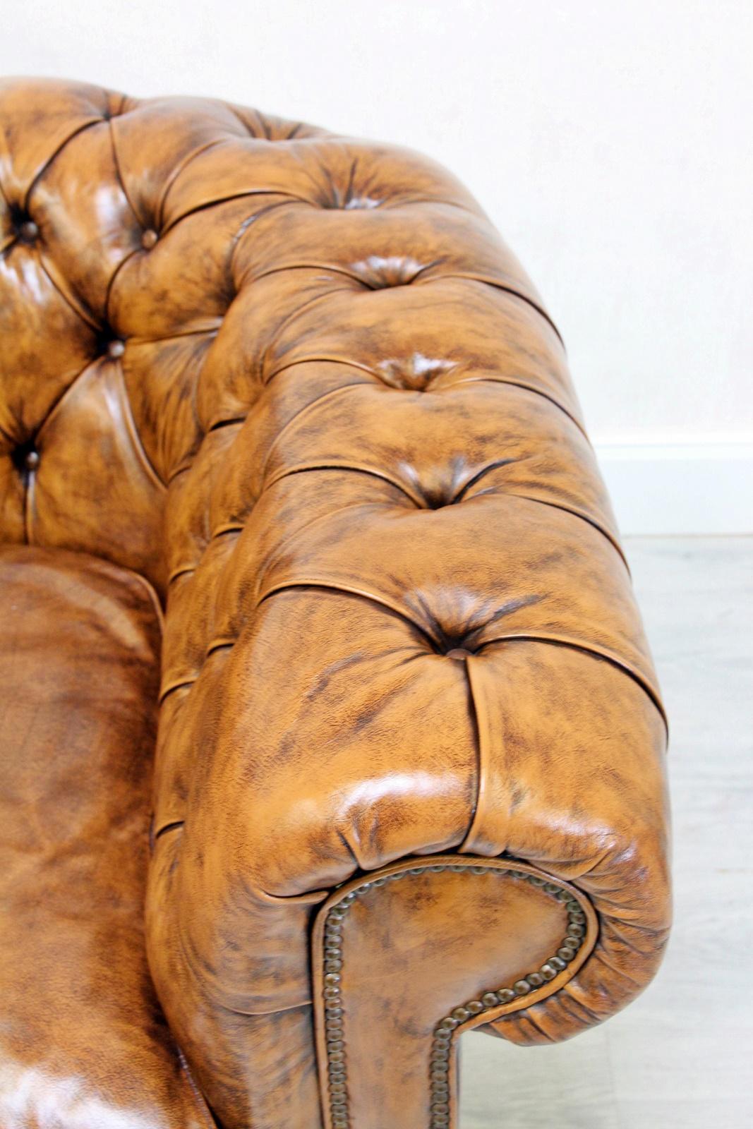 Chesterfield Sofa Leather Antique Vintage Couch English Chippendale For Sale 1