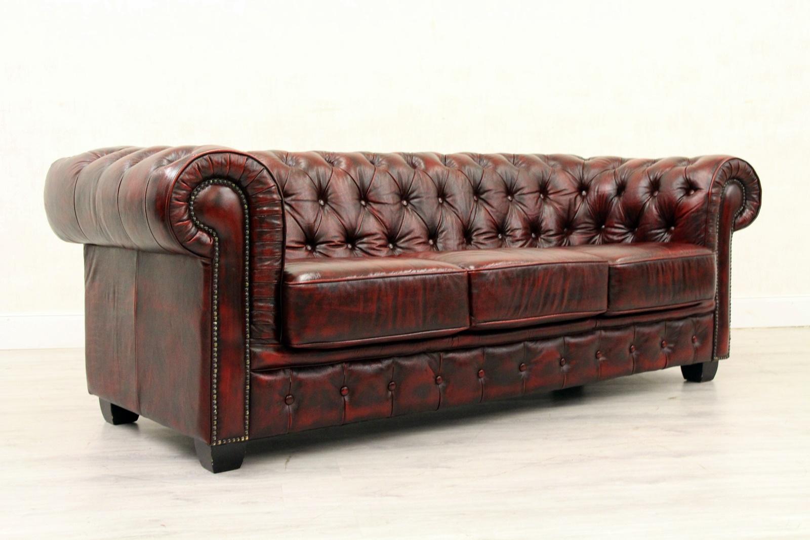 Chesterfield Sofa Leather Antique Vintage Couch English Chippendale For Sale 2